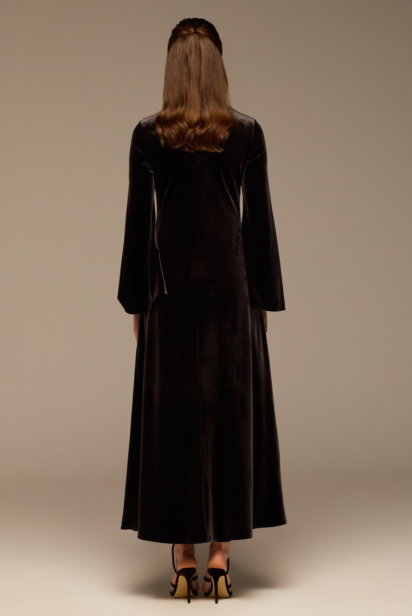 Brown Embroidered Velvet Maxi Dress - shopaleena