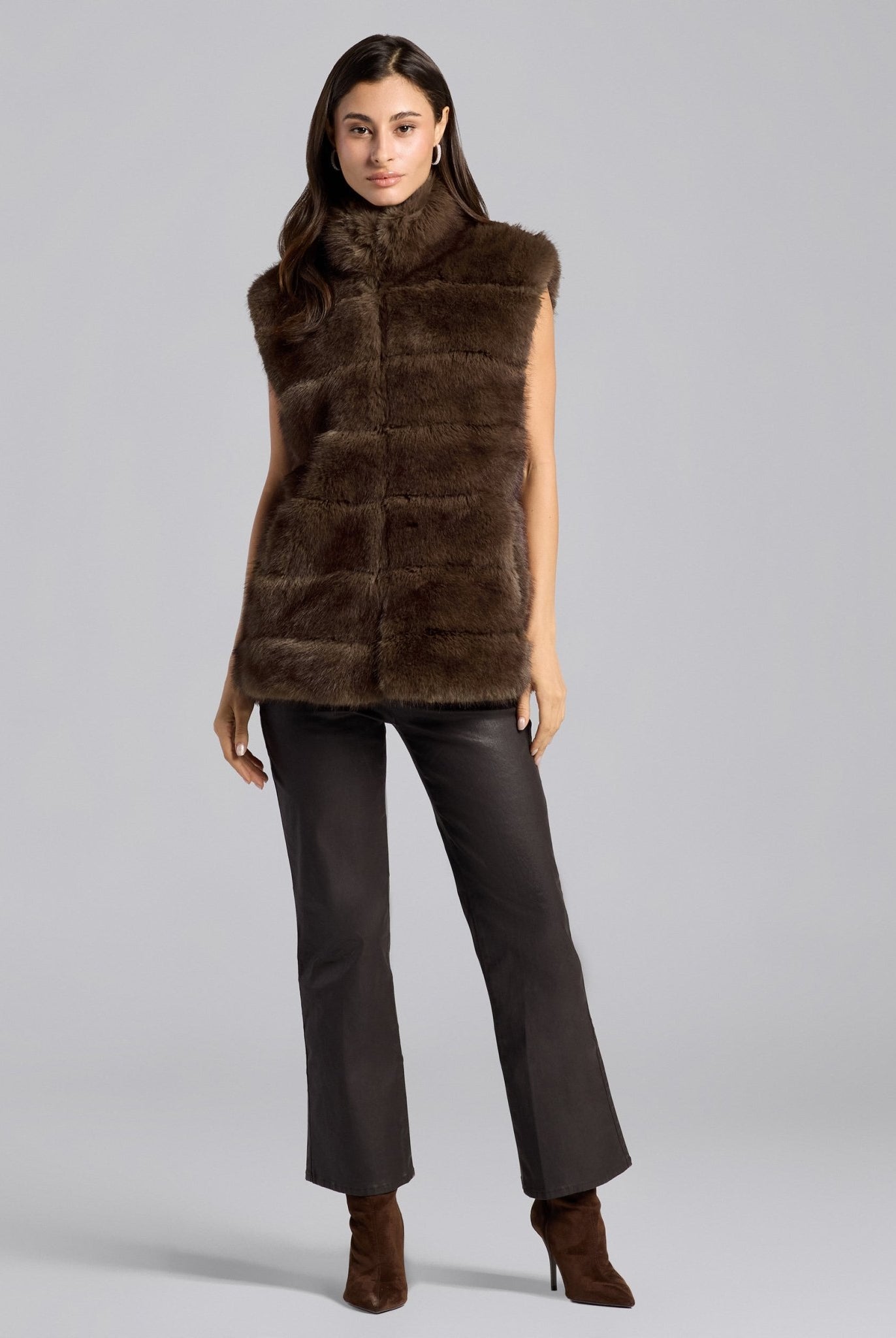 Brown Faux Fox Fur Vest - shopaleena