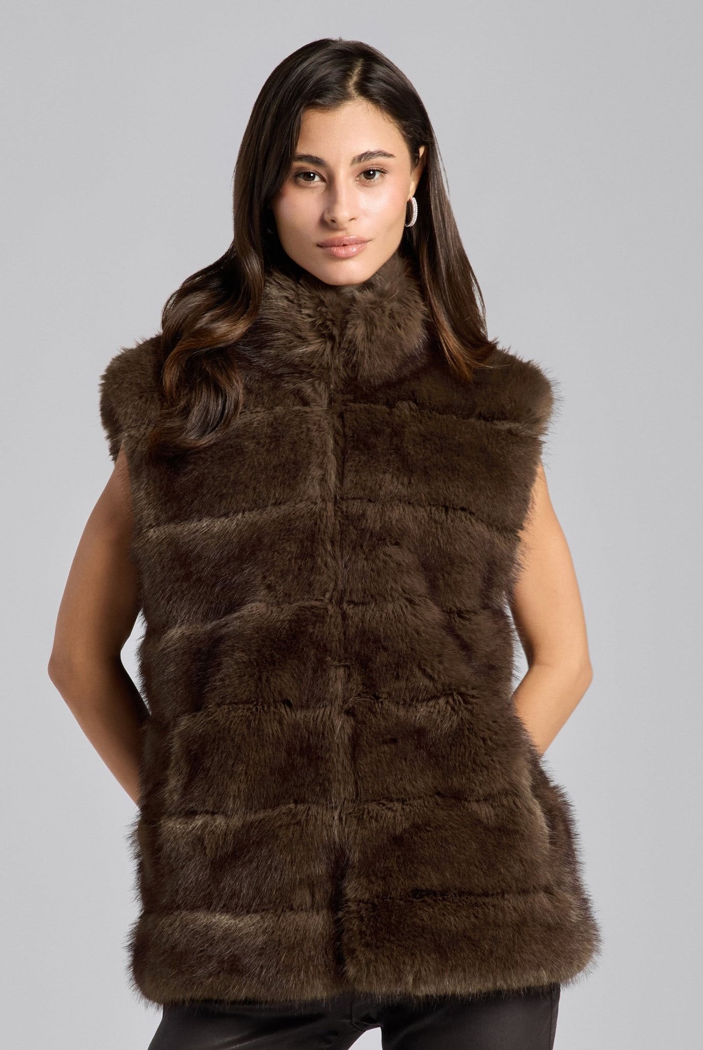 Brown Faux Fox Fur Vest - shopaleena