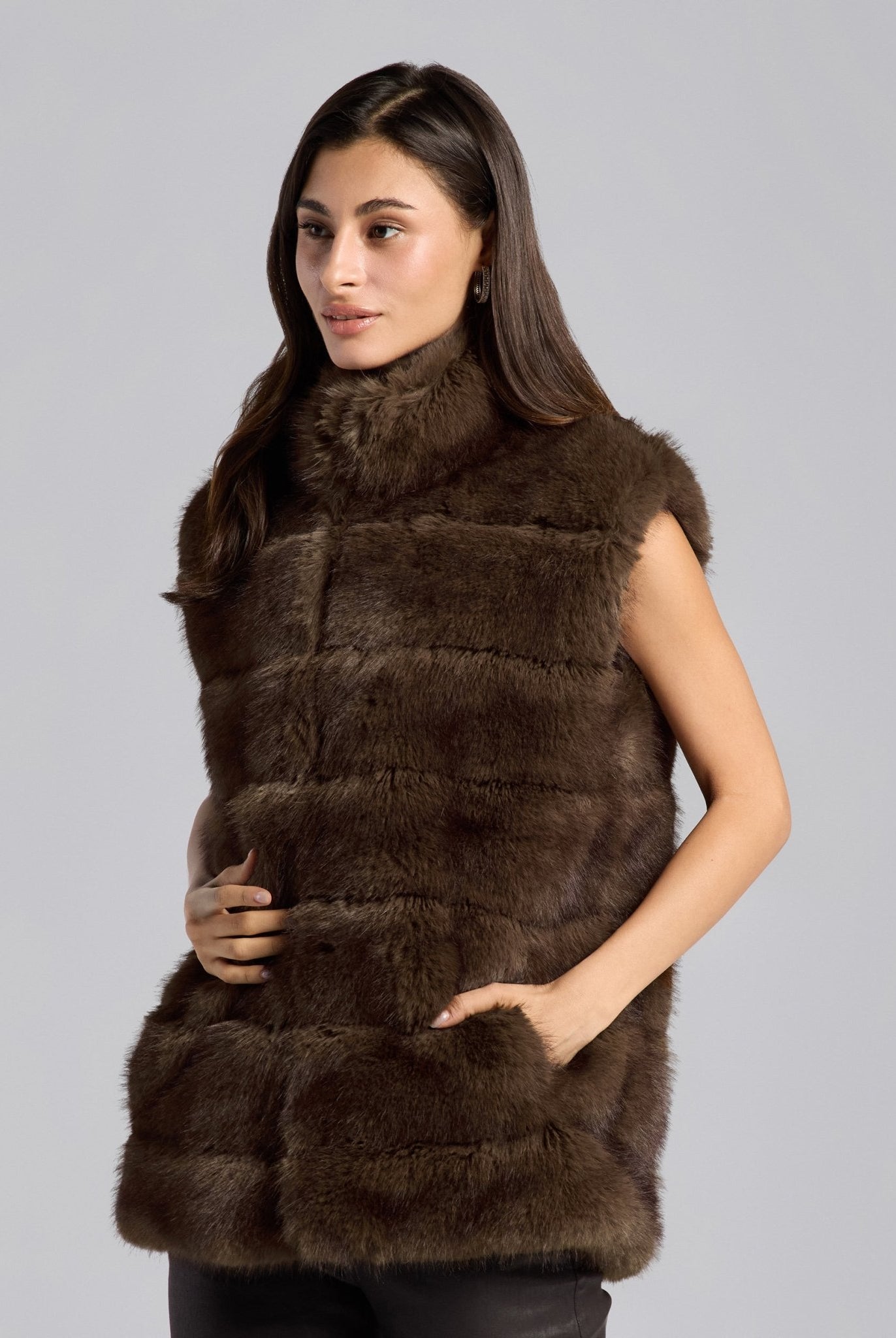 Brown Faux Fox Fur Vest - shopaleena
