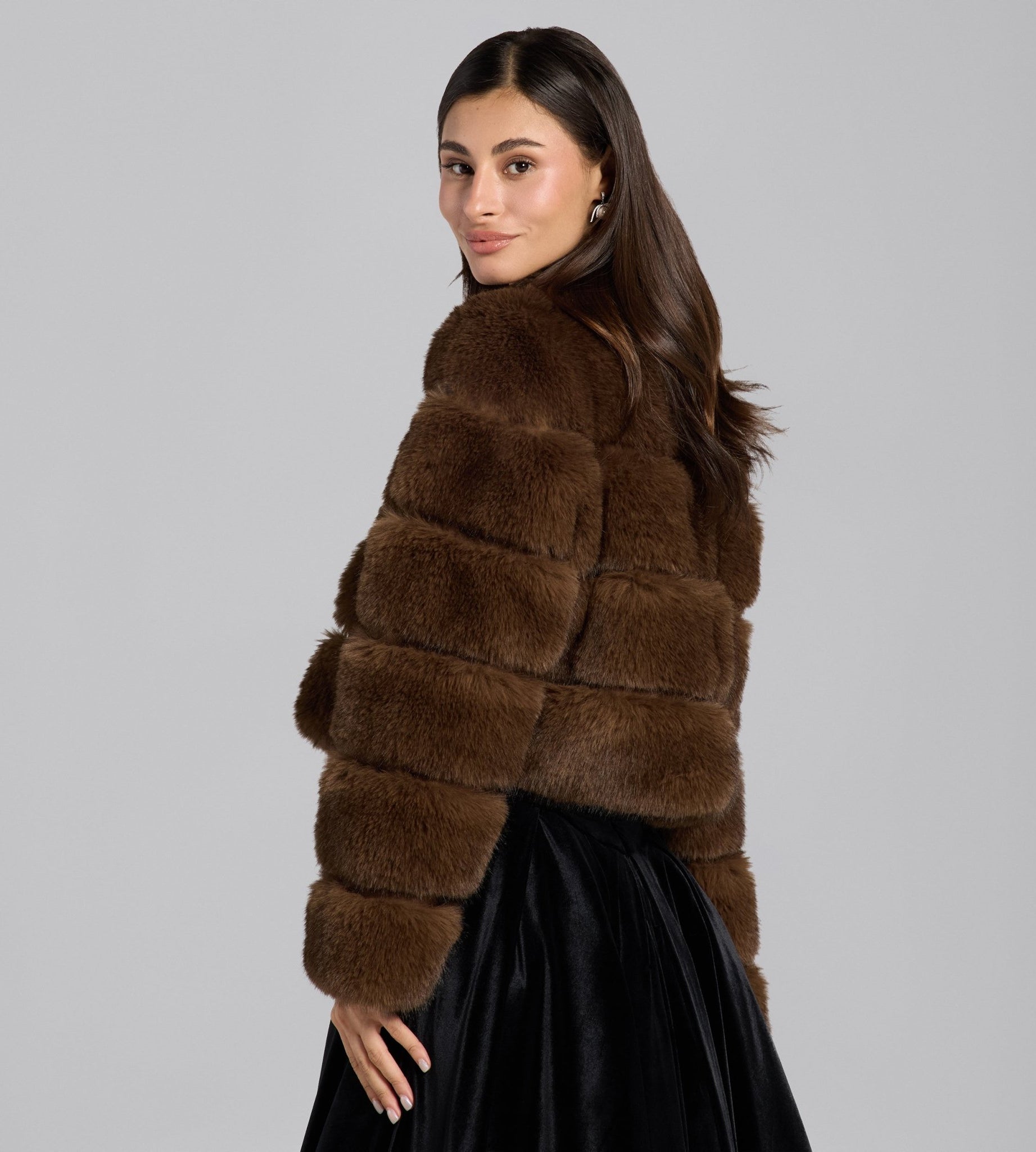 Brown Faux Sable Fur Cropped Jacket - shopaleena