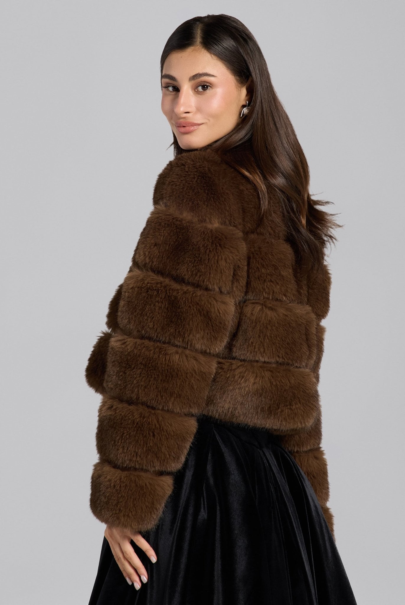 Brown Faux Sable Fur Cropped Jacket - shopaleena