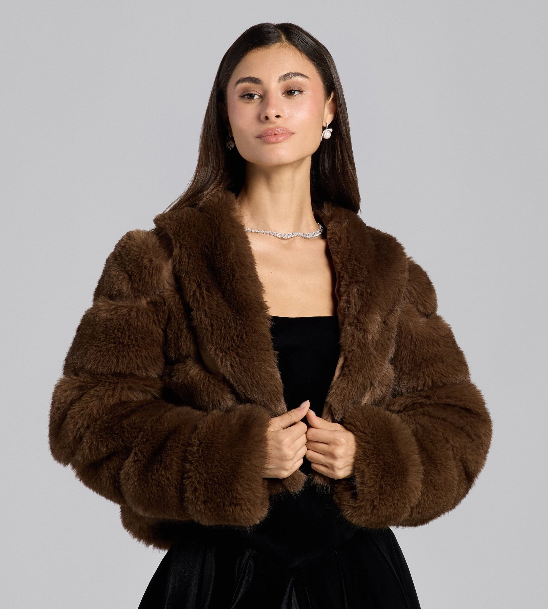 Brown Faux Sable Fur Cropped Jacket - shopaleena