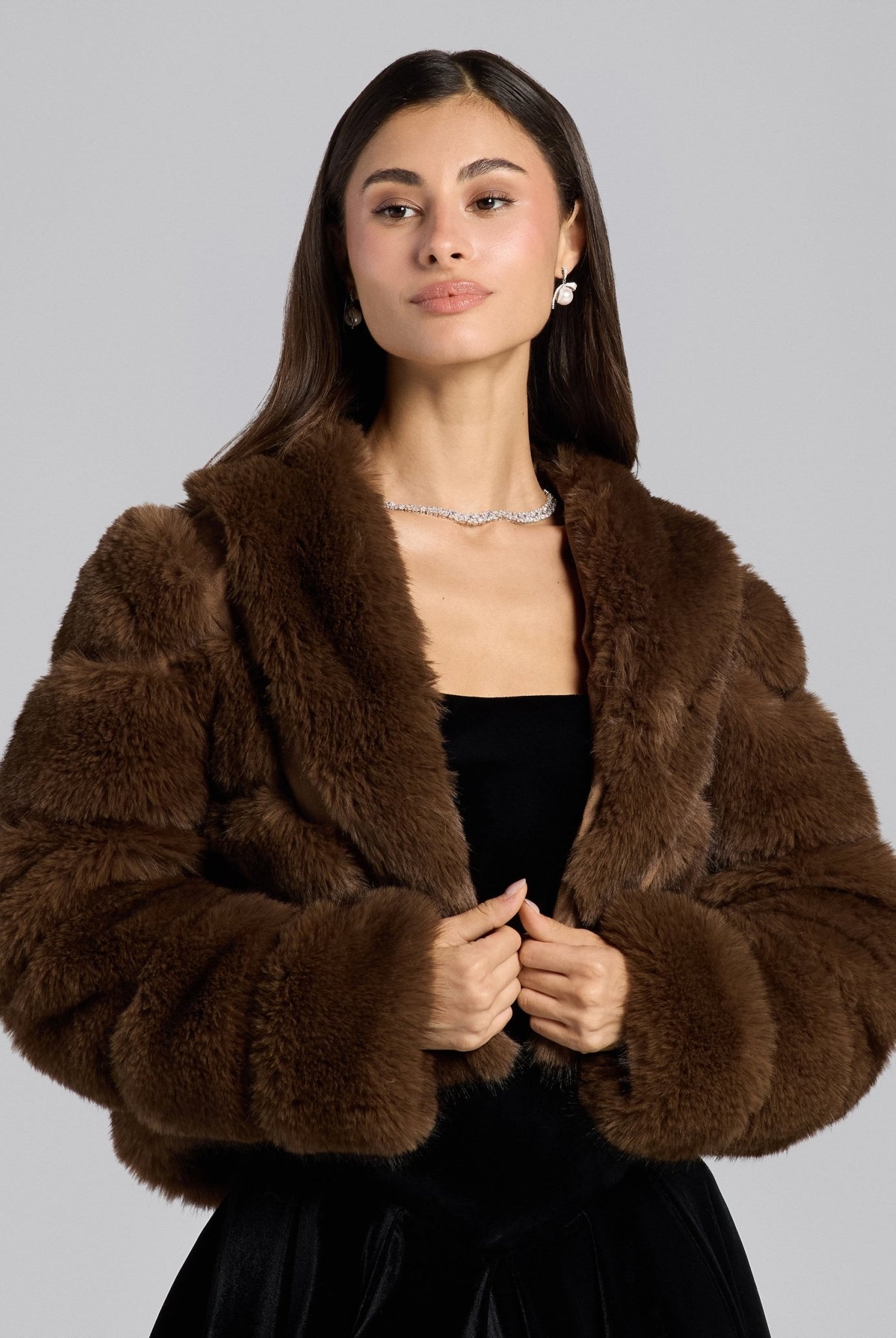 Brown Faux Sable Fur Cropped Jacket - shopaleena