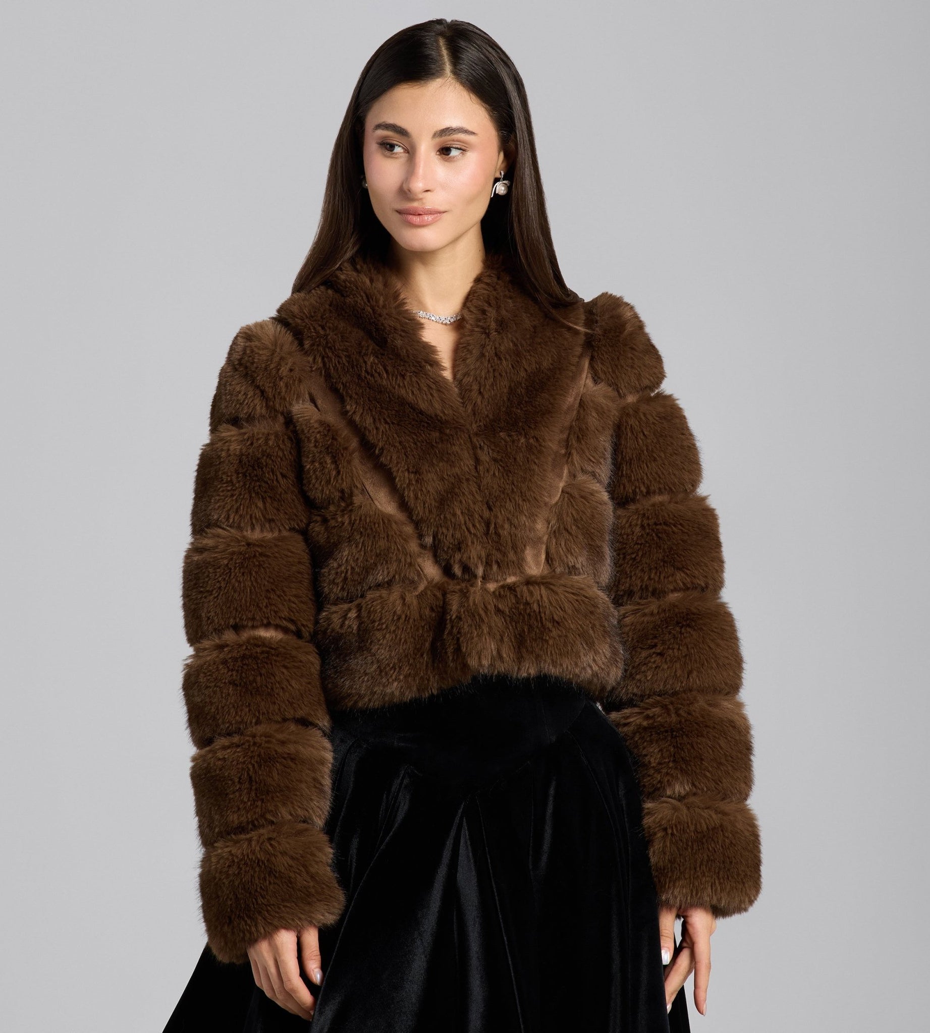 Brown Faux Sable Fur Cropped Jacket - shopaleena