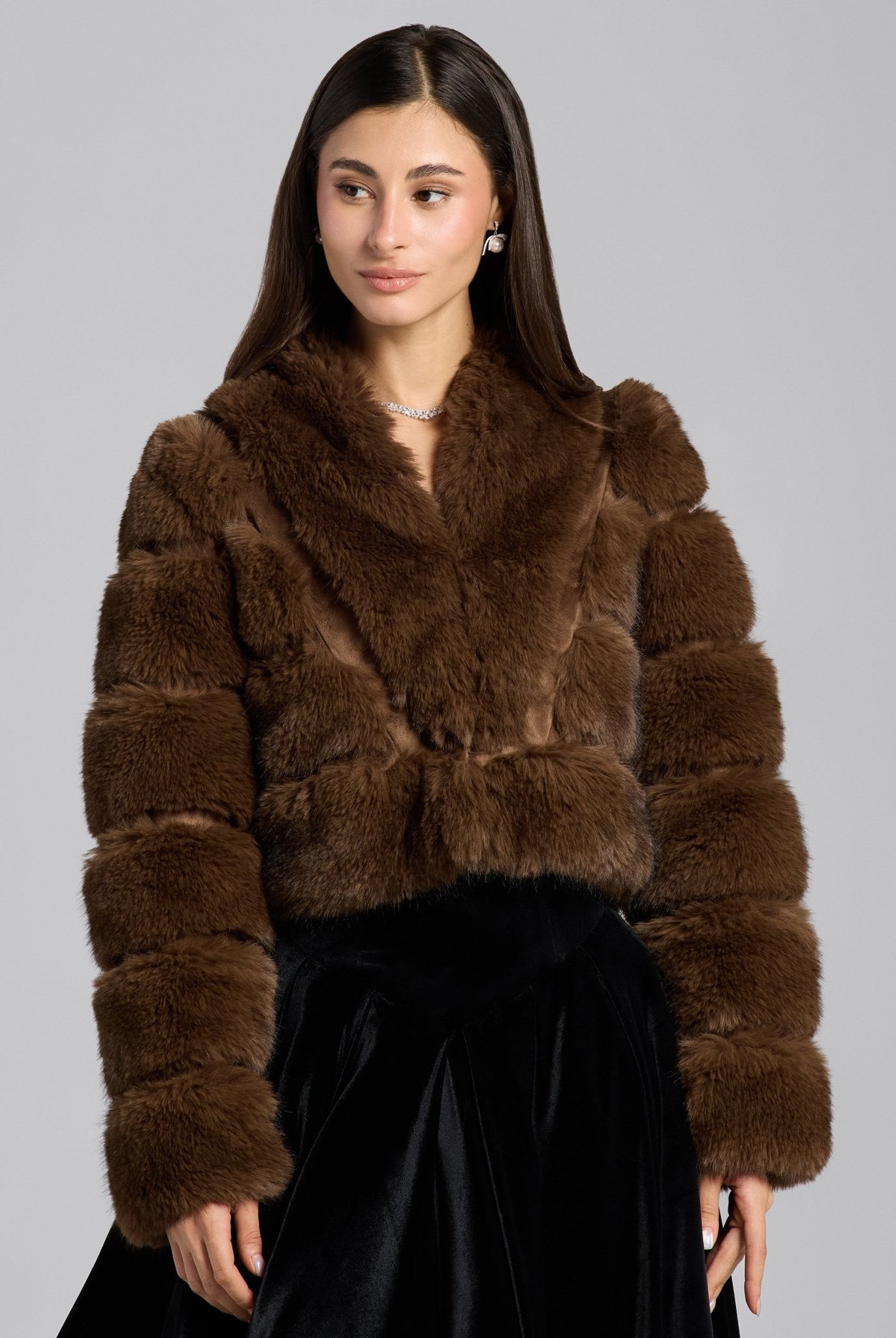 Brown Faux Sable Fur Cropped Jacket - shopaleena