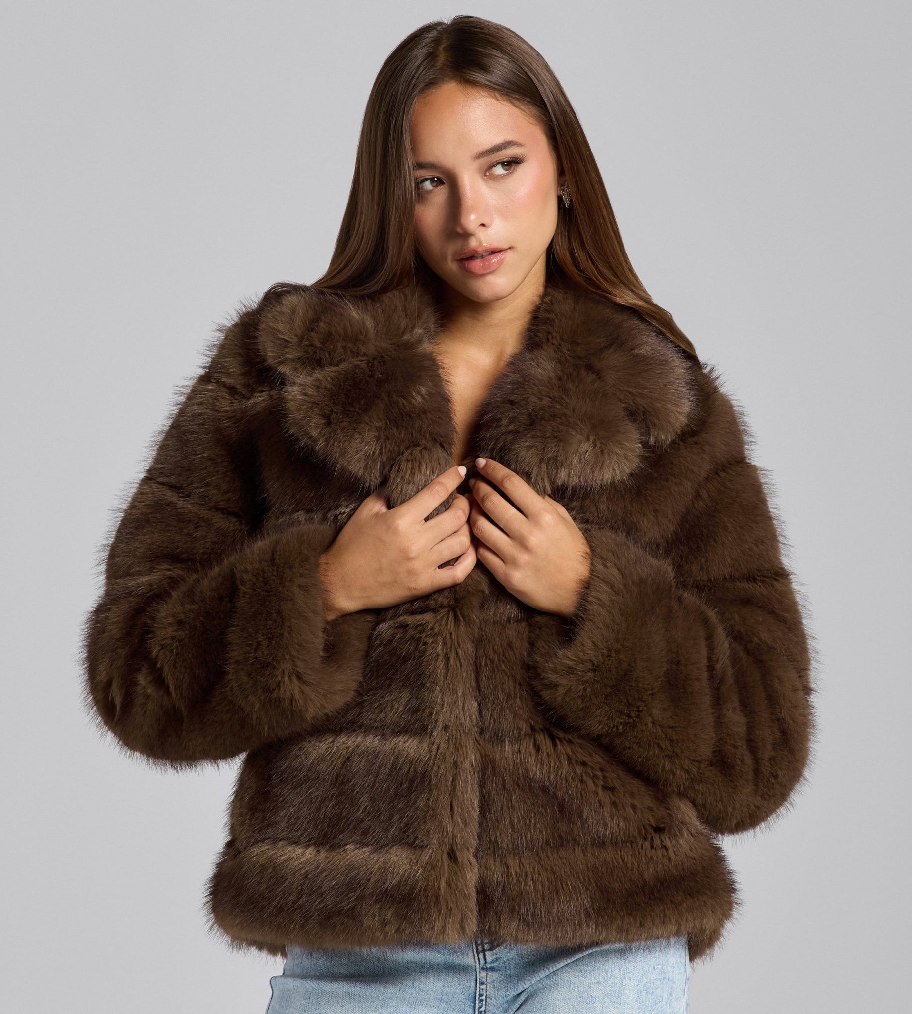 Brown Faux Sable Fur Jacket - shopaleena