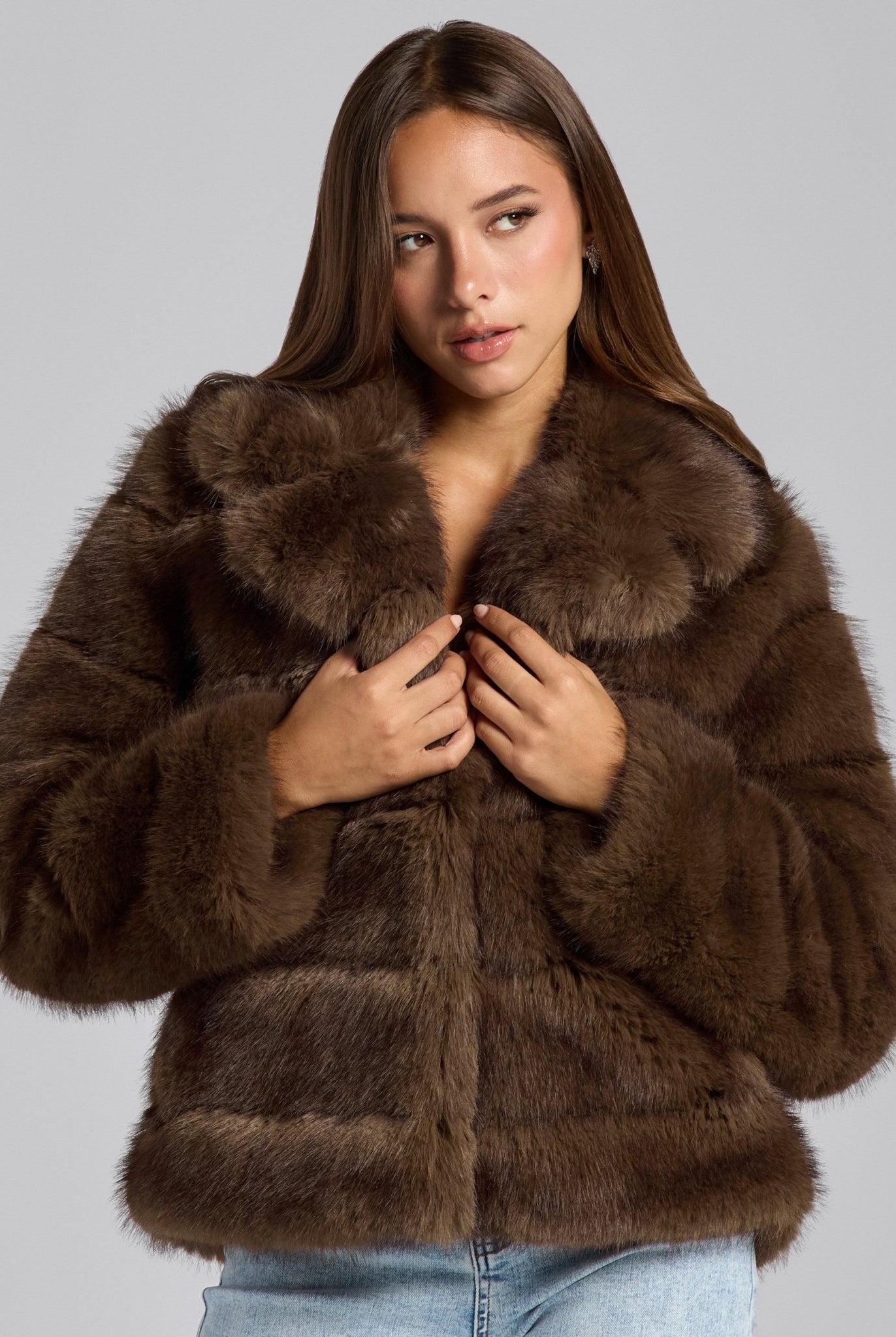 Brown Faux Sable Fur Jacket - shopaleena
