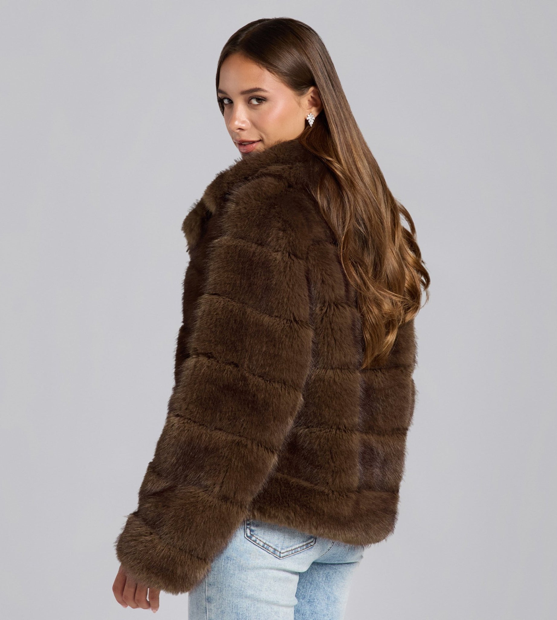Brown Faux Sable Fur Jacket - shopaleena