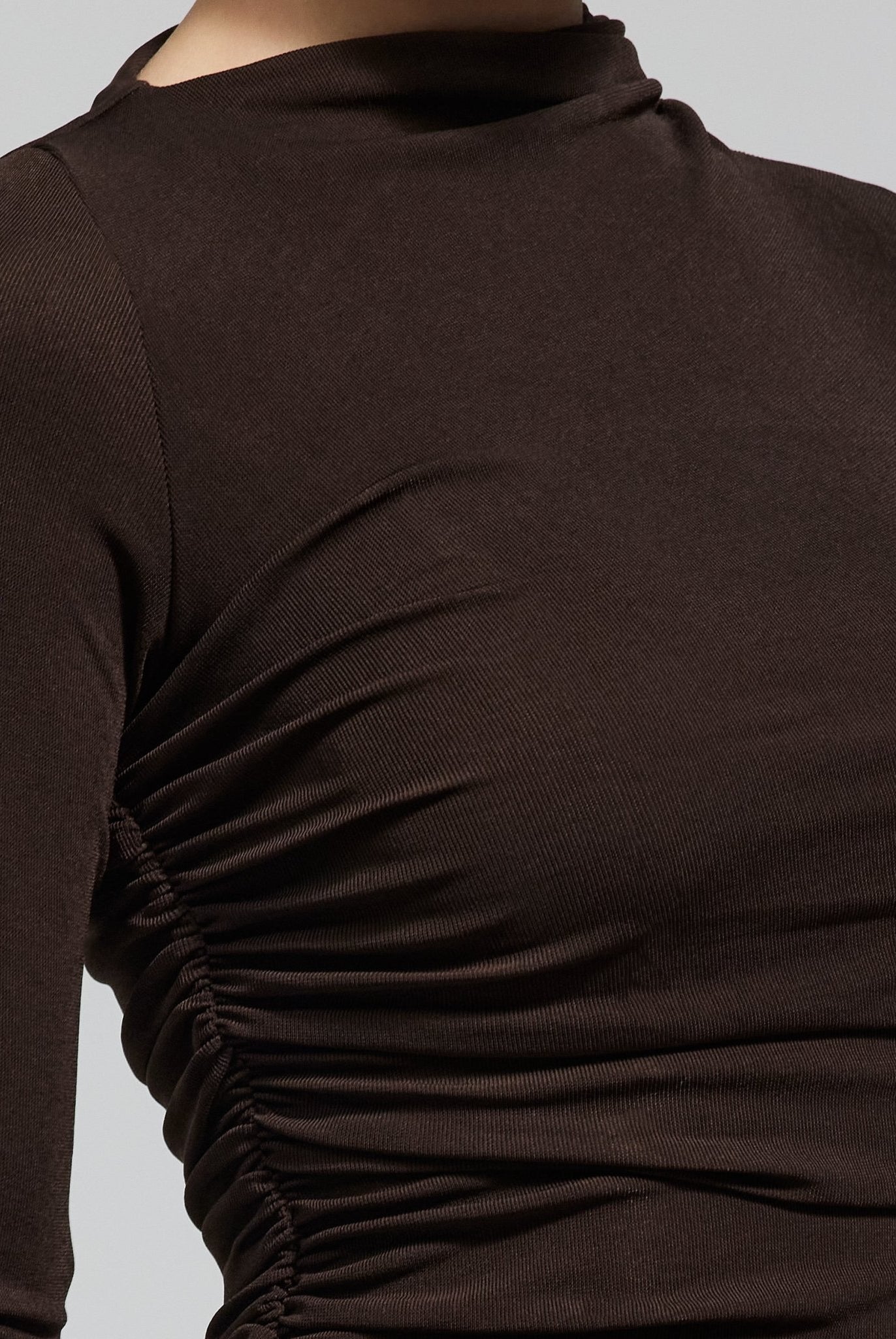 Brown Jersey Asymmetric Neck Midi Dress - shopaleena