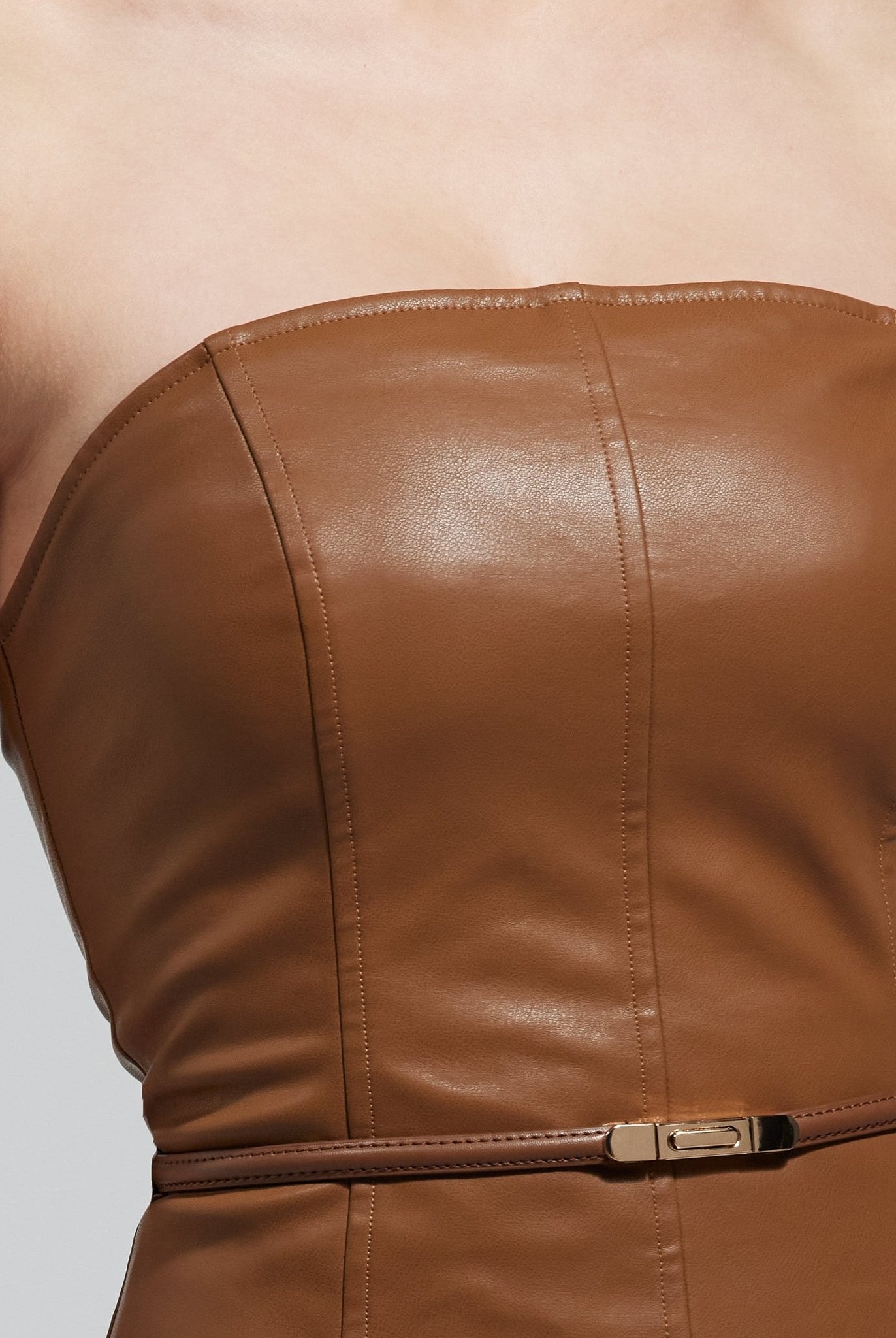 Brown Leather & Chiffon Pleated Maxi Dress - shopaleena