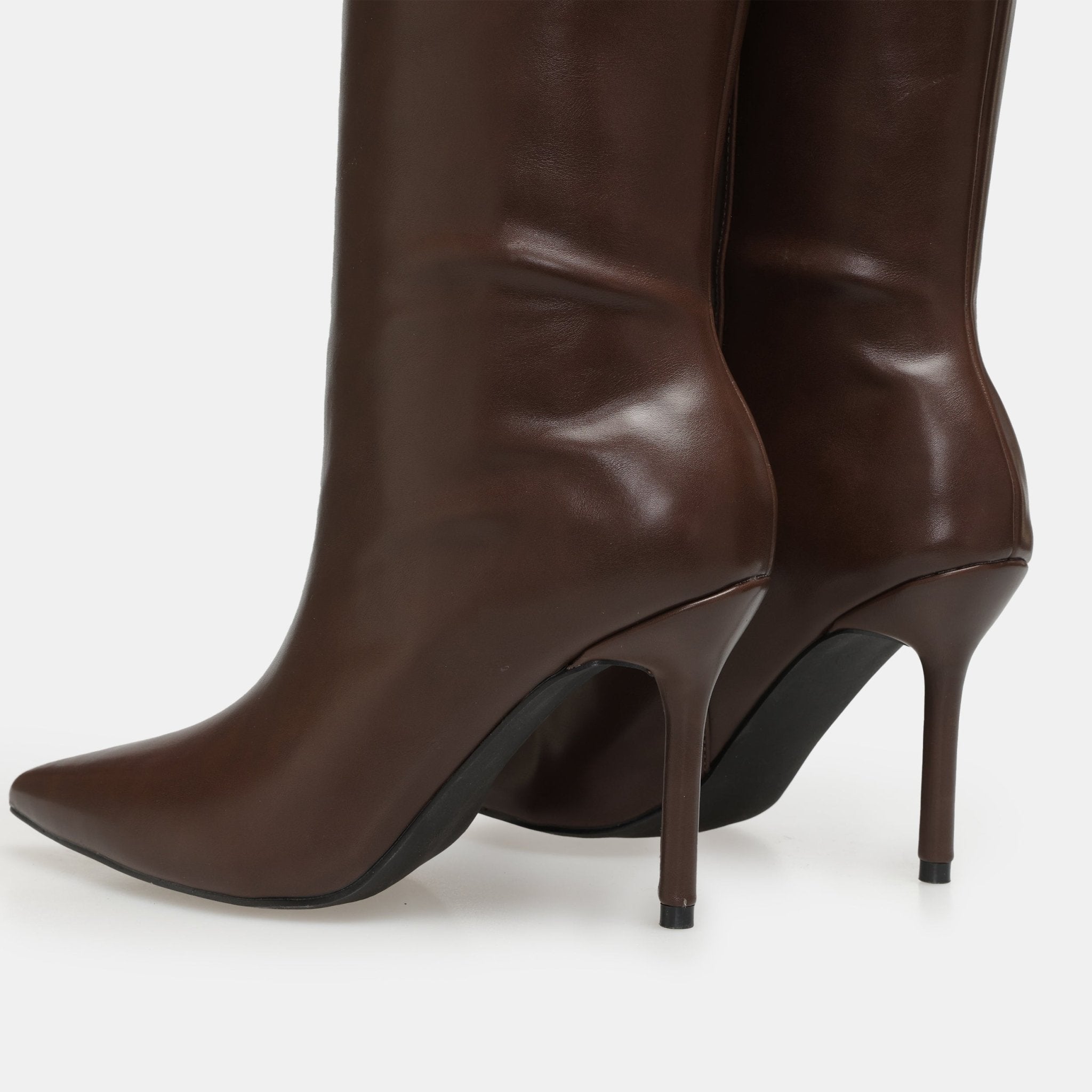 Brown Leather High Heel Knee - High Boots - shopaleena
