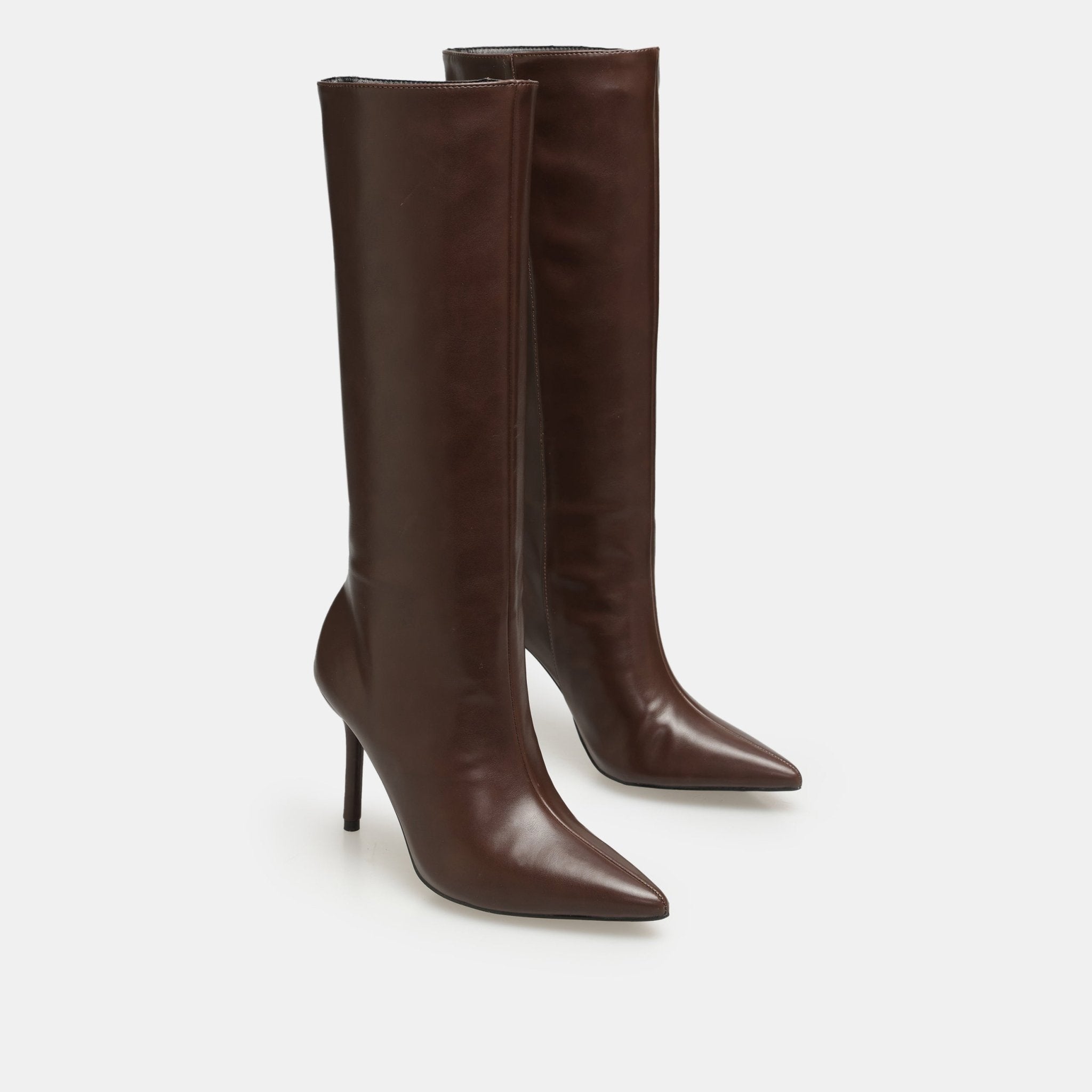 Brown Leather High Heel Knee - High Boots - shopaleena