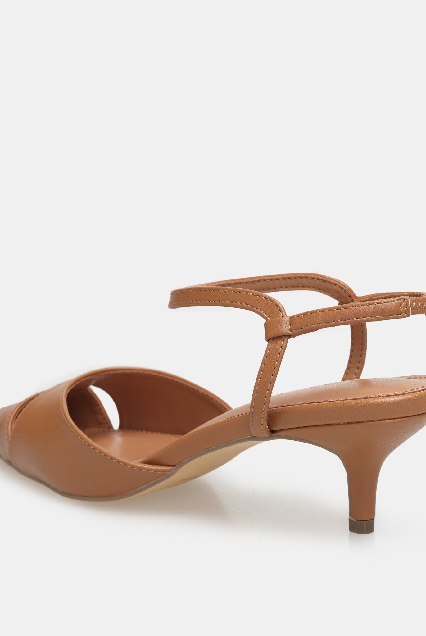 Brown Leather Kitten Heel Slingback Shoes - shopaleena