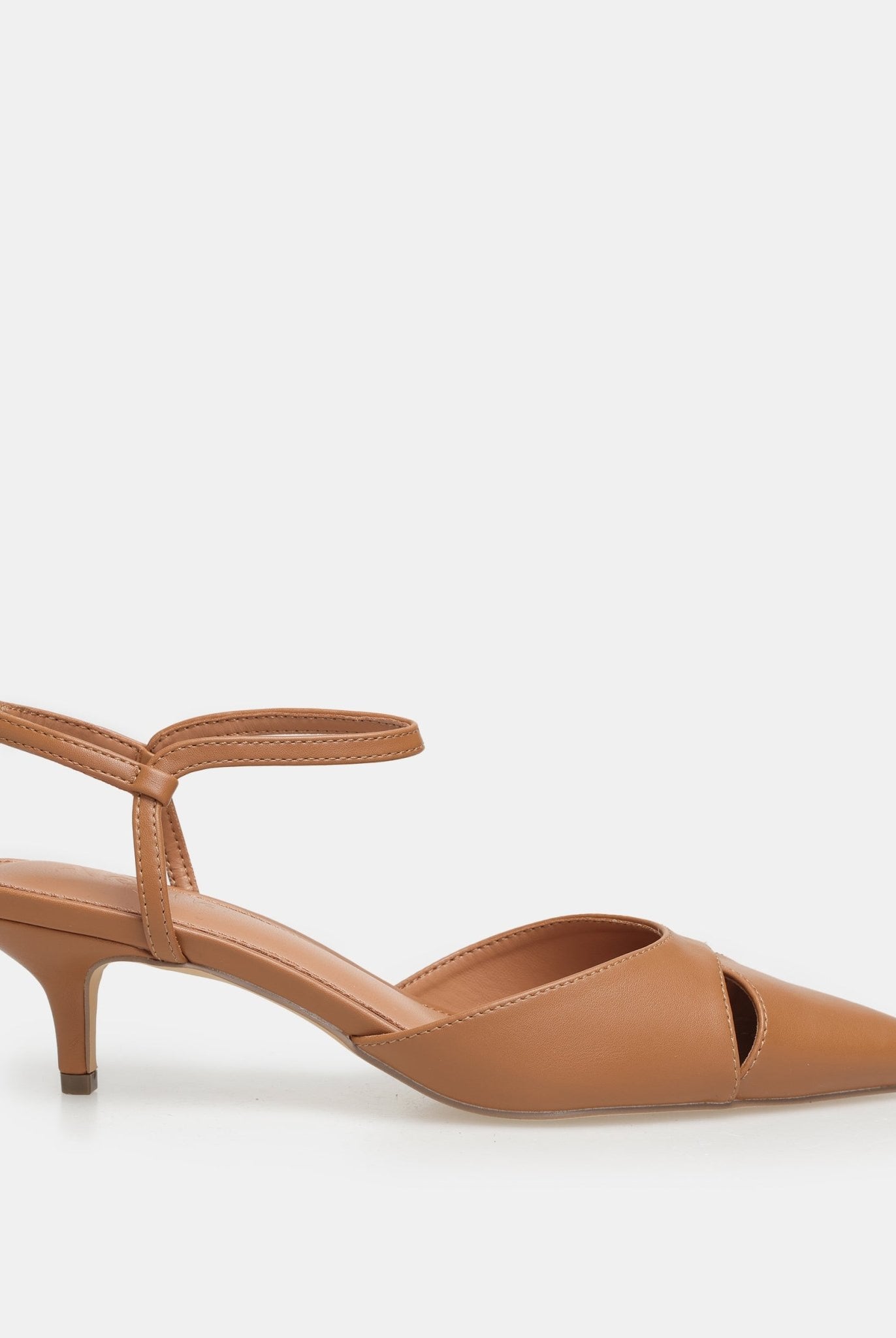 Brown Leather Kitten Heel Slingback Shoes - shopaleena