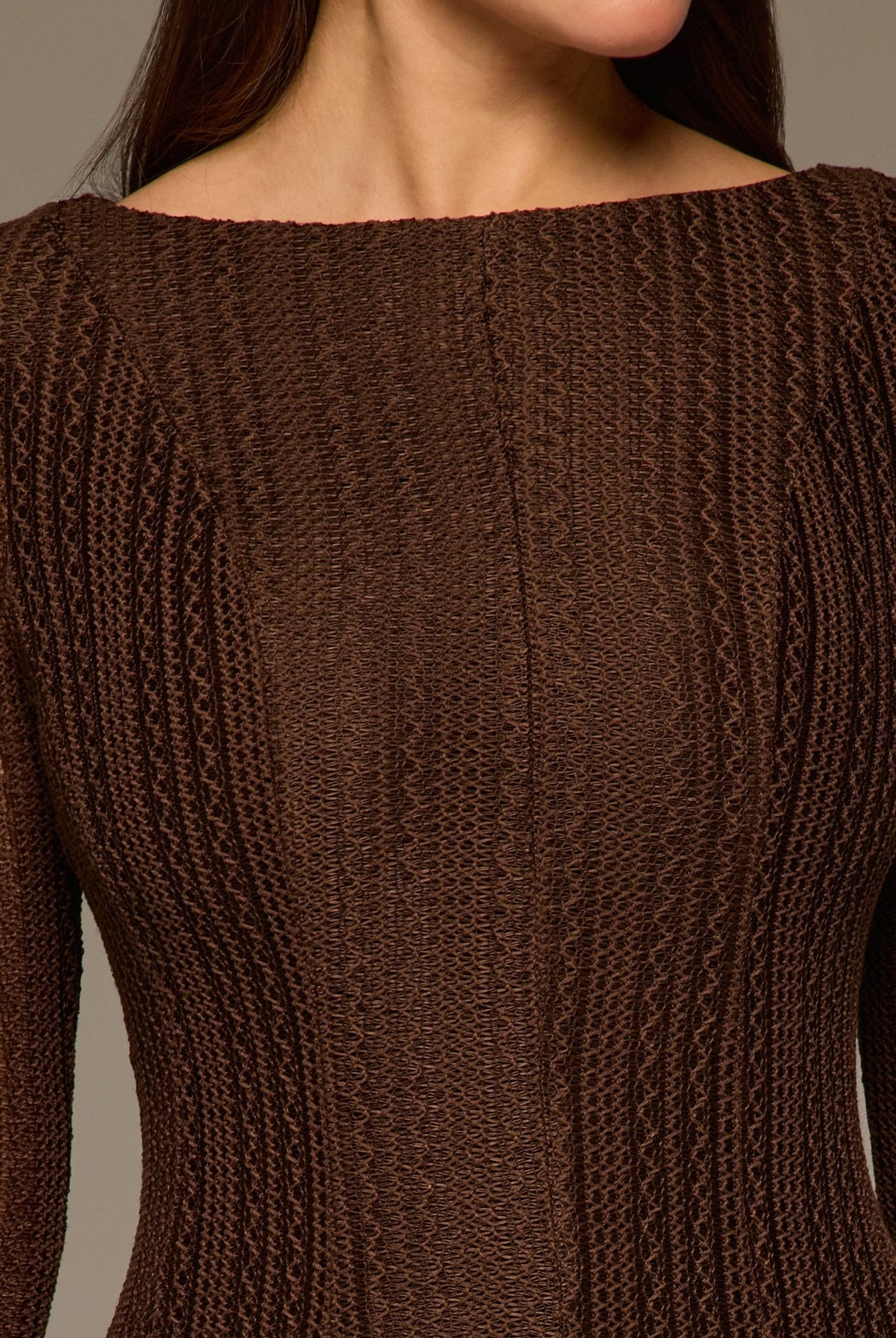 Brown Long Sleeves Godet Maxi Dress - shopaleena