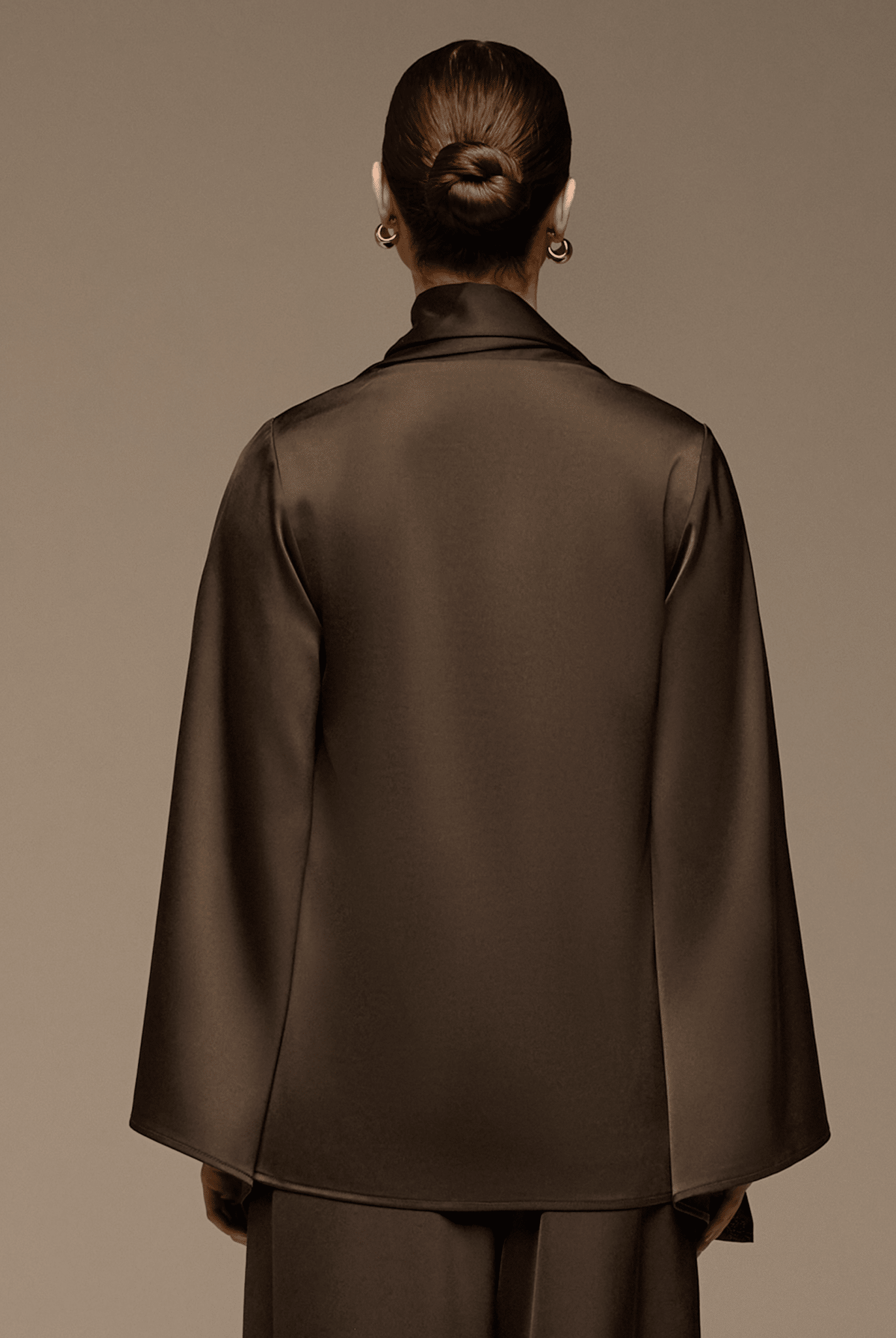 Brown Loose Fit Long Sleeve Satin Blouse - shopaleena