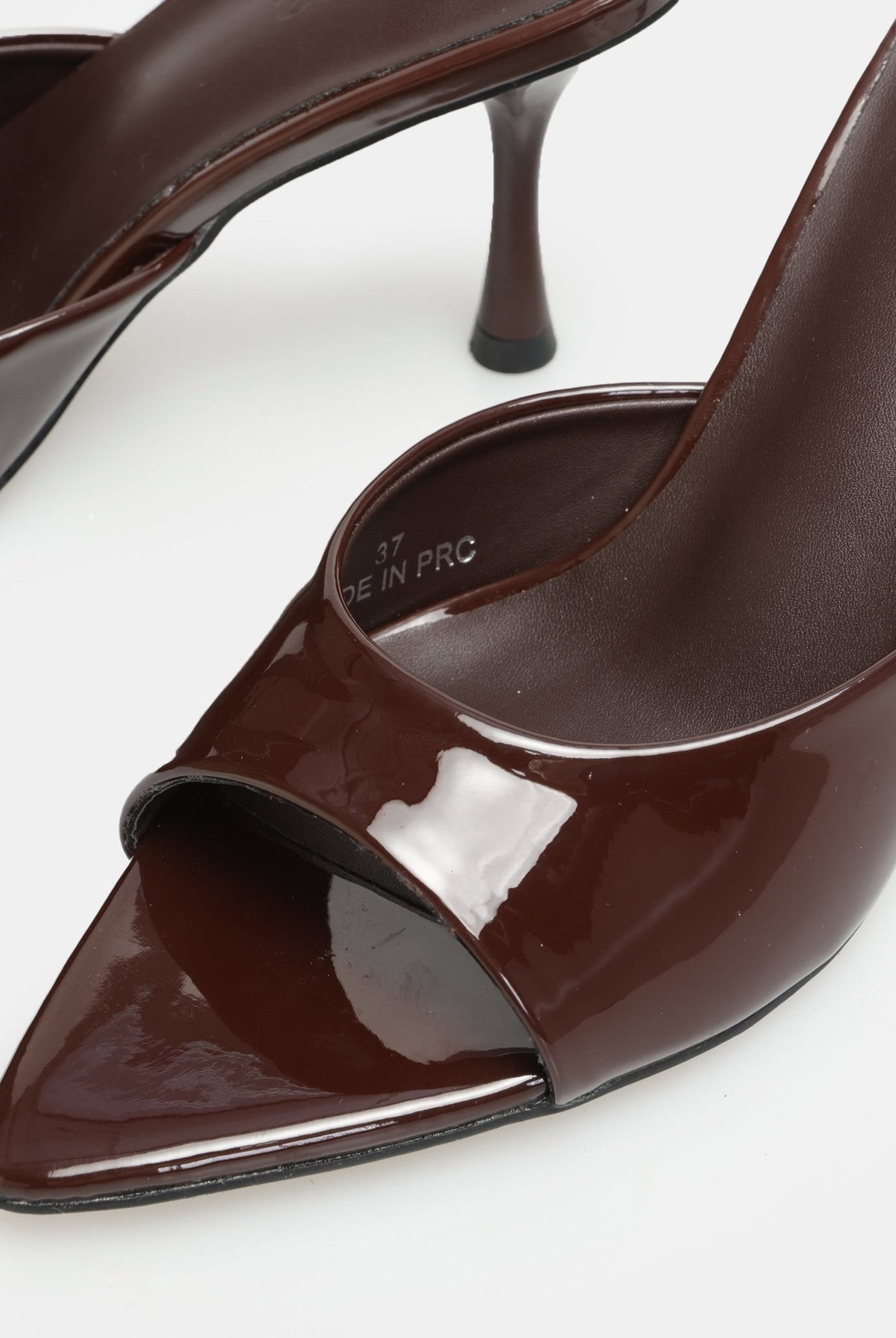 Brown Patent Leather High Heel Mules - shopaleena