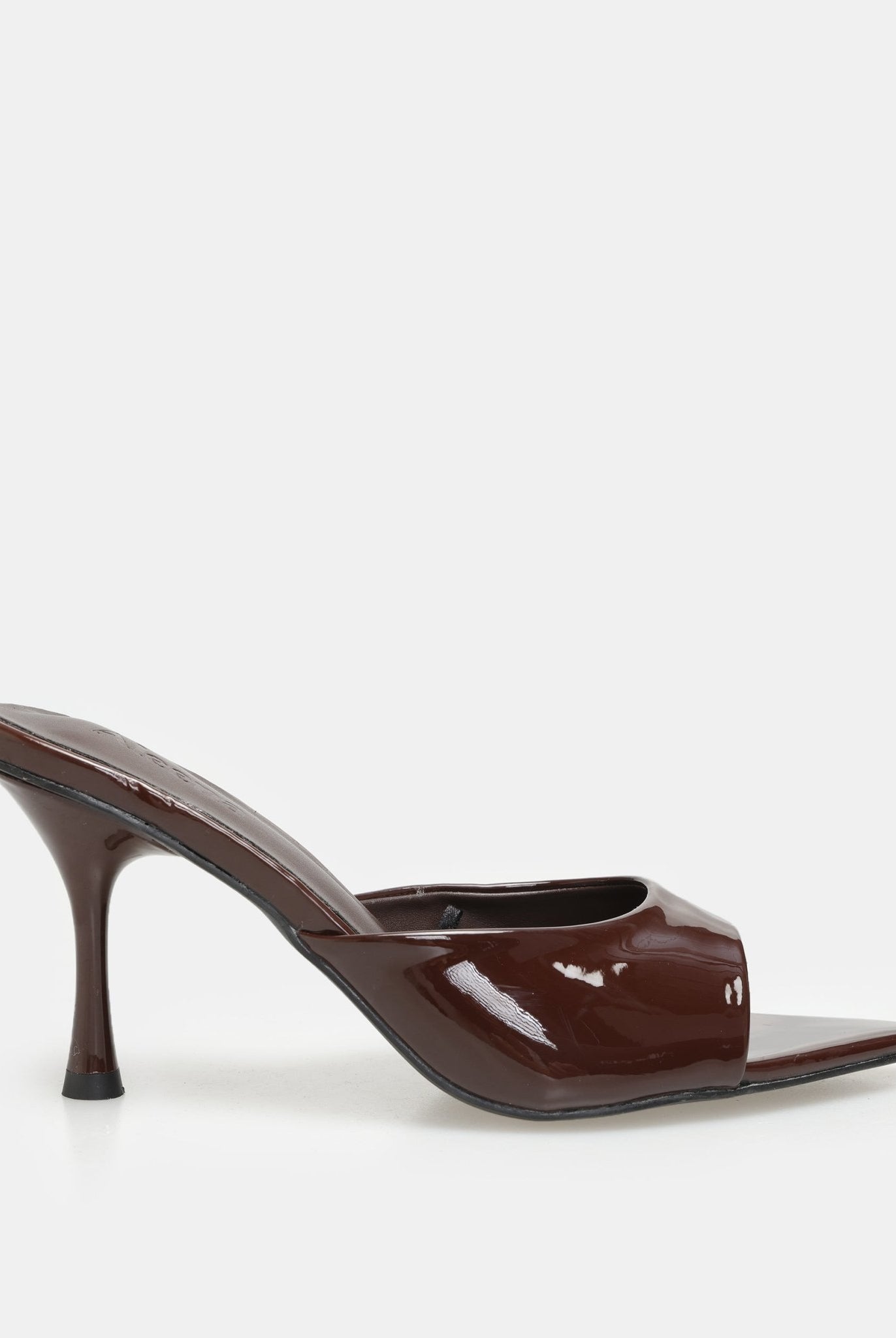 Brown Patent Leather High Heel Mules - shopaleena