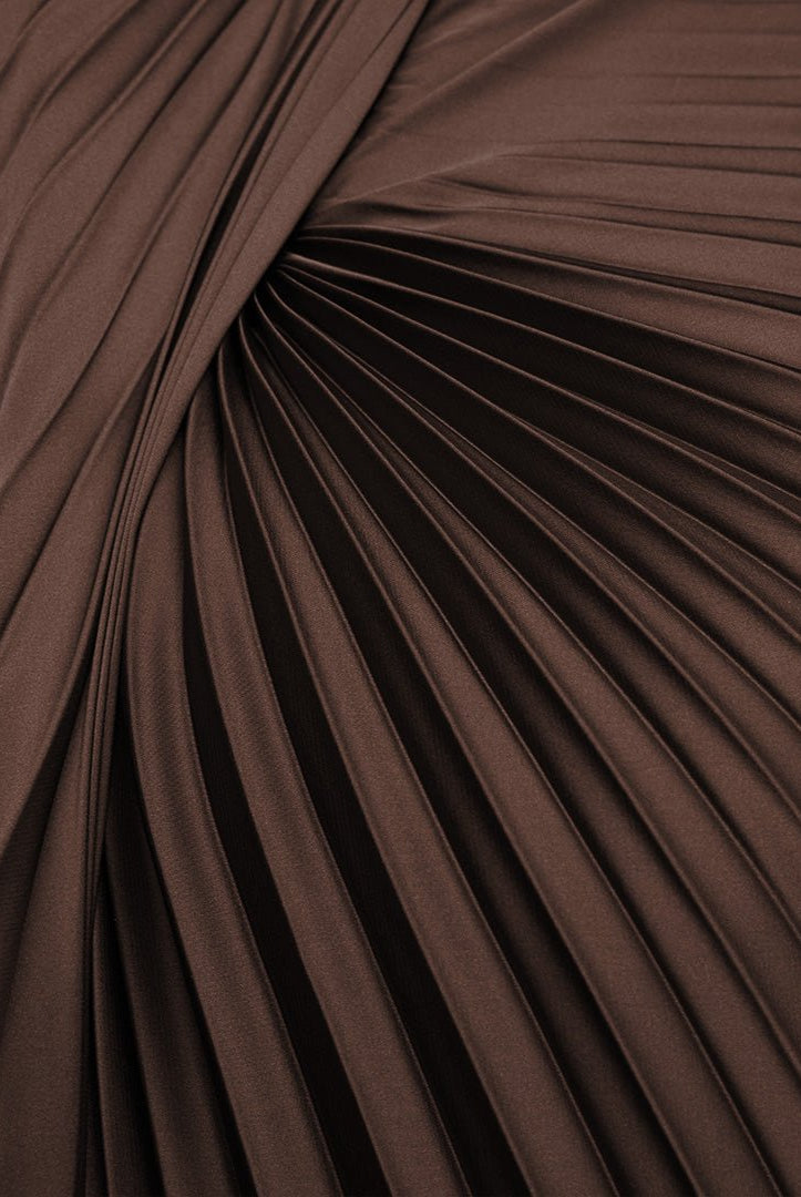 Brown Pleated Cape Midi Dress - shopaleena