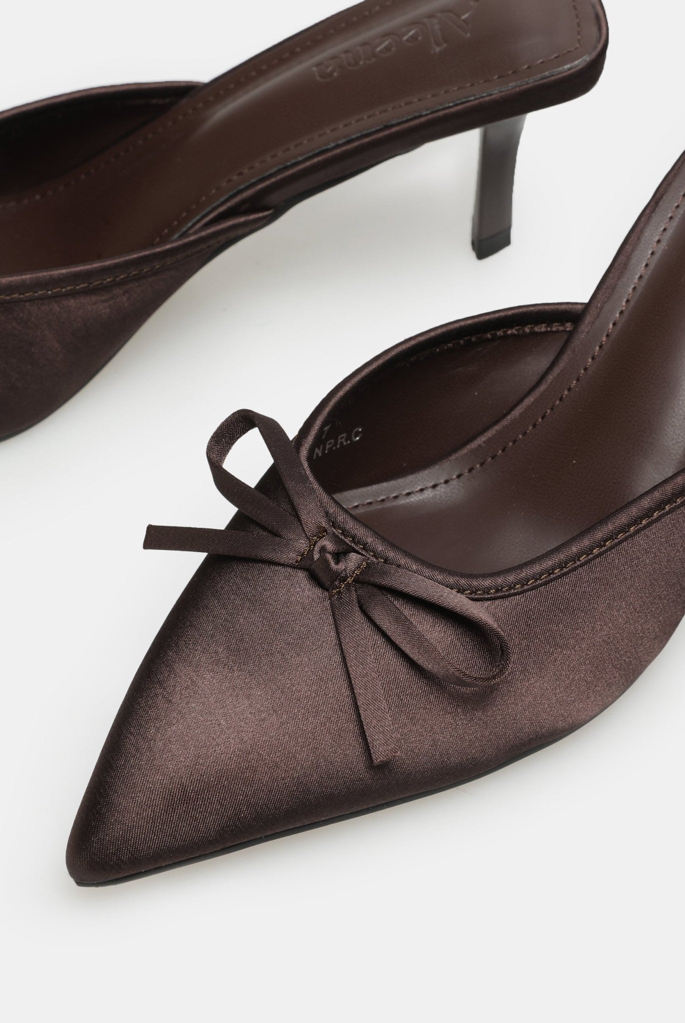 Brown Satin Bow Mules - shopaleena