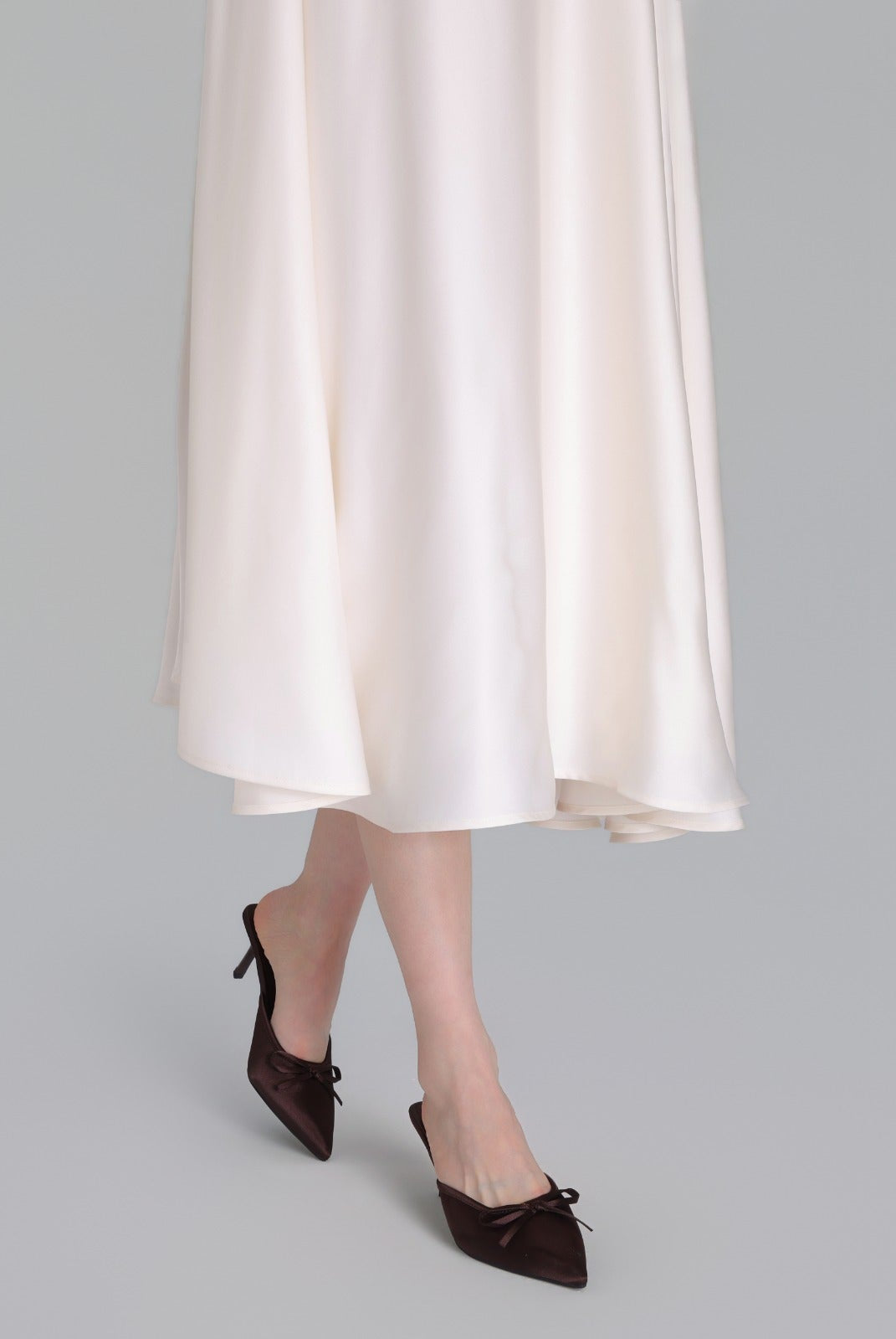 Brown Satin Bow Mules - shopaleena