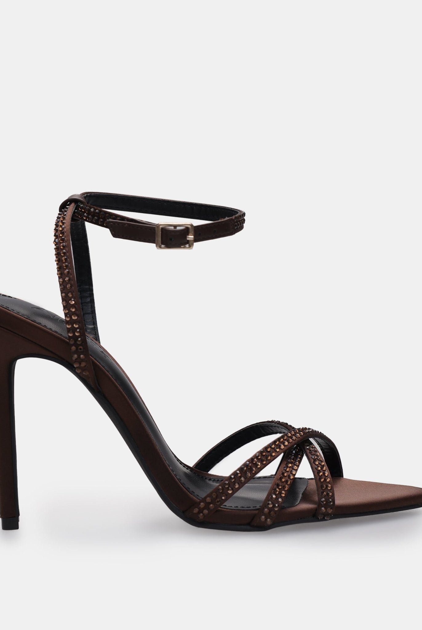 Brown Satin High Heel Sandals with Crystals - shopaleena