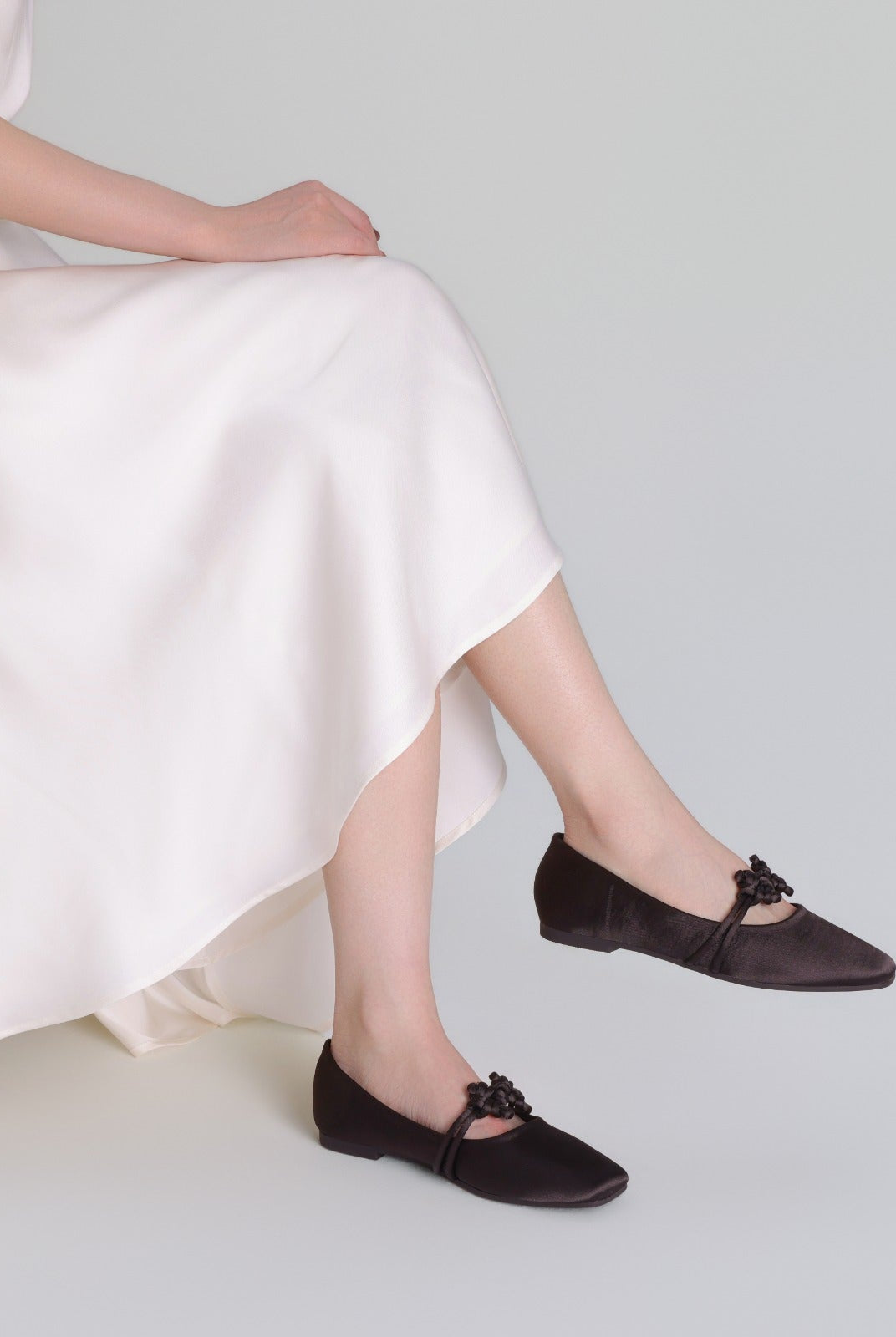 Brown Satin Knot Flats - shopaleena