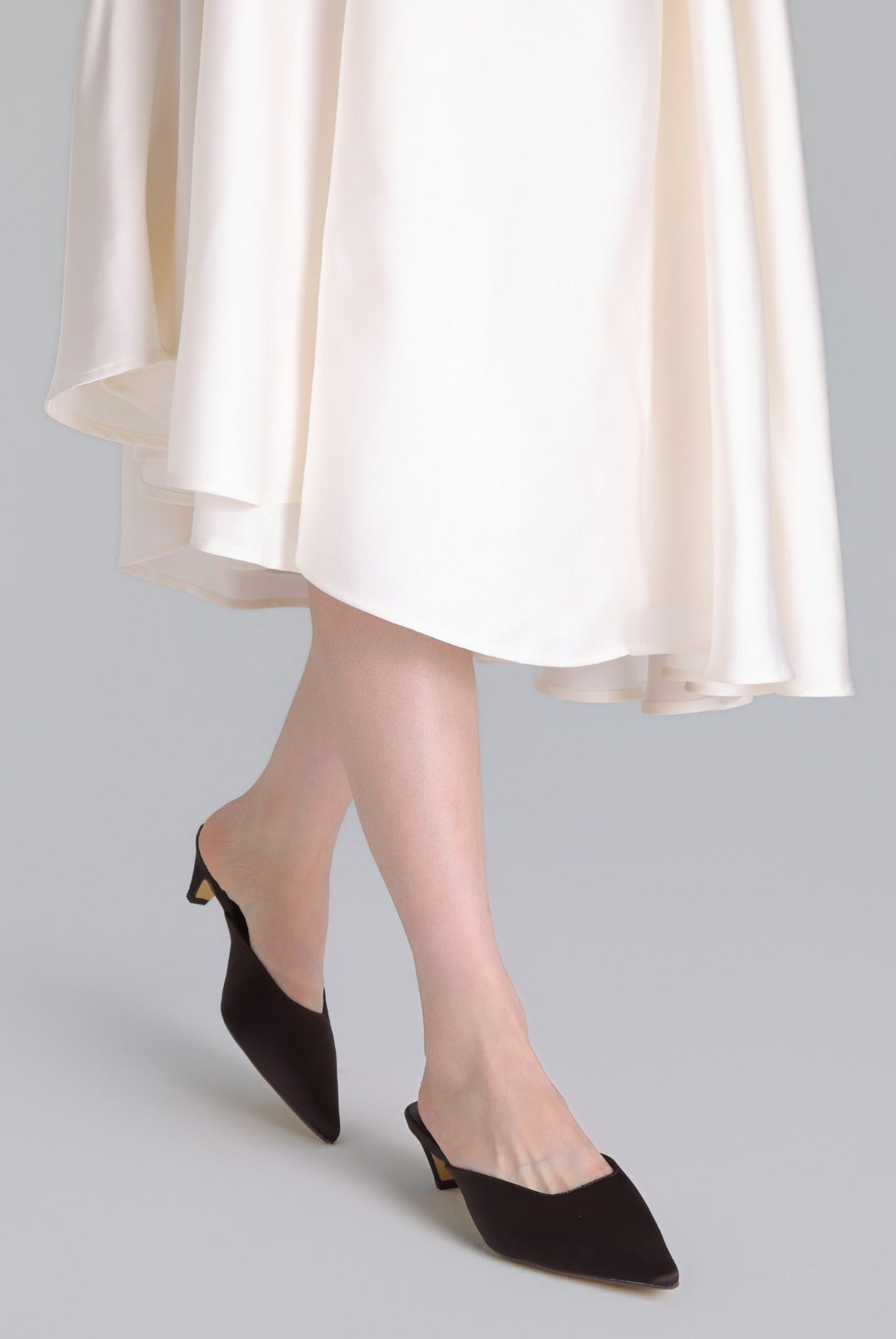 Brown Satin Pointed Toe Mules - shopaleena