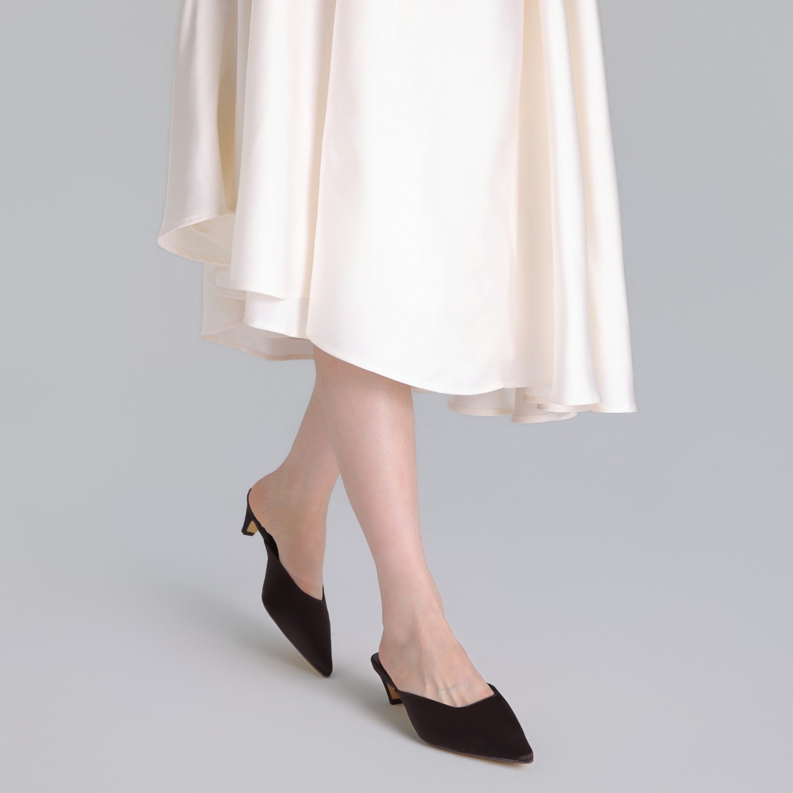 Brown Satin Pointed Toe Mules - shopaleena