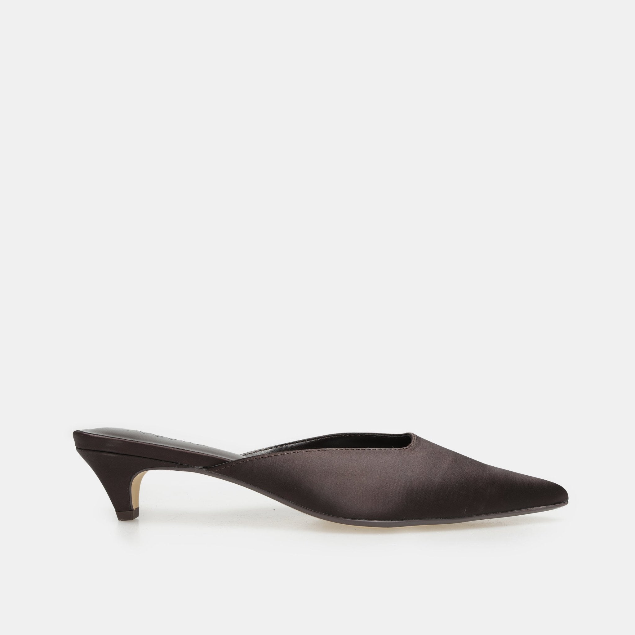 Brown Satin Pointed Toe Mules - shopaleena