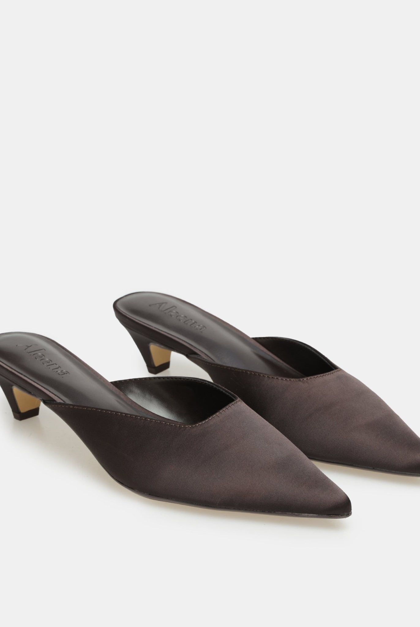 Brown Satin Pointed Toe Mules - shopaleena