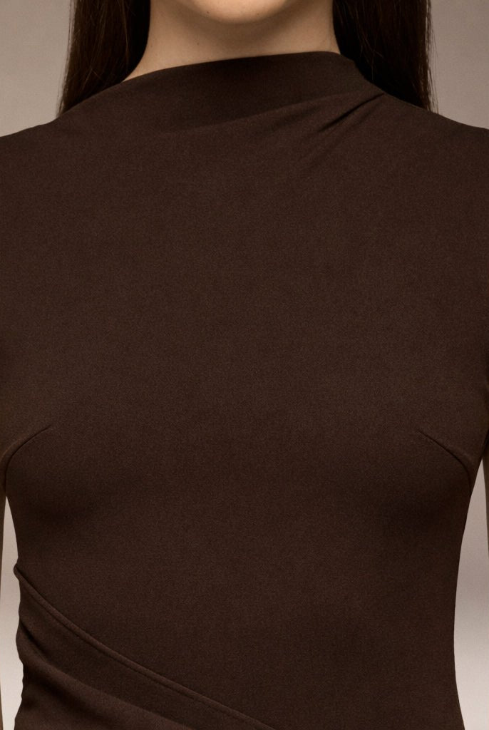 Brown Sleeveless A - line Crepe Maxi Dress - shopaleena