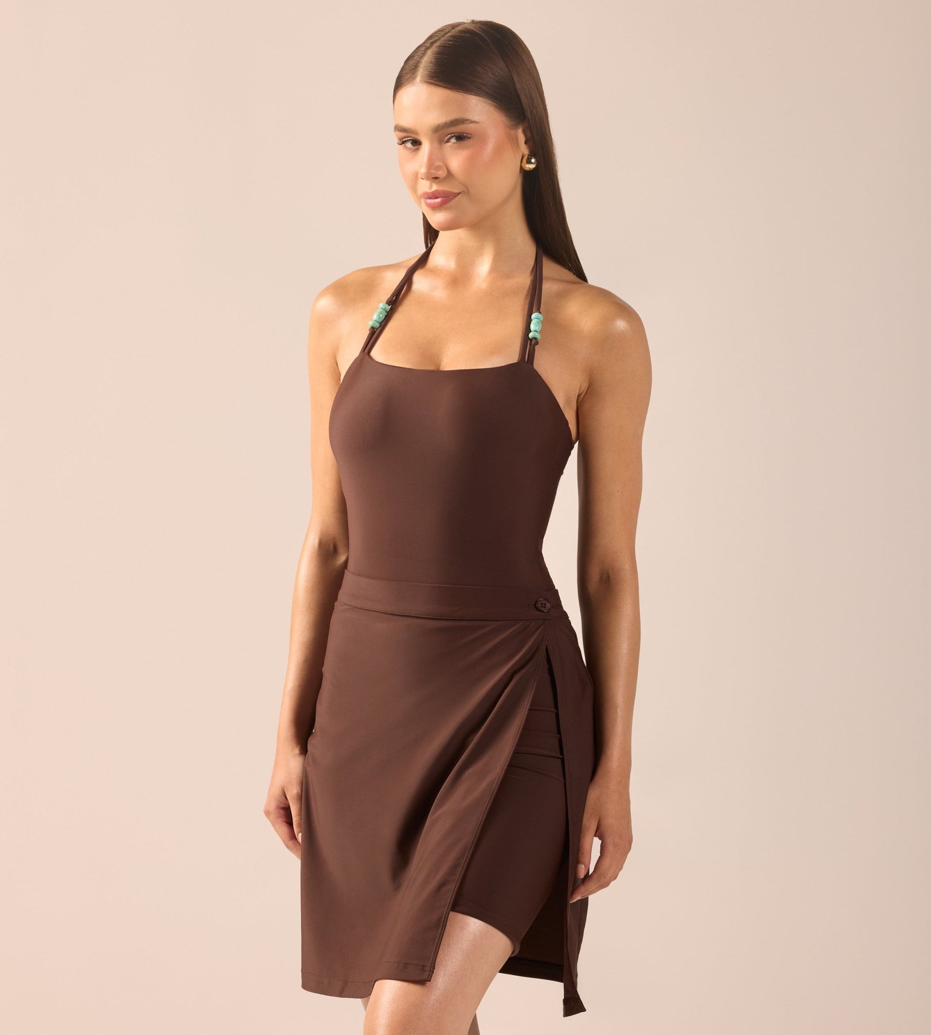 Brown Straight Swim Skirt - shopaleena