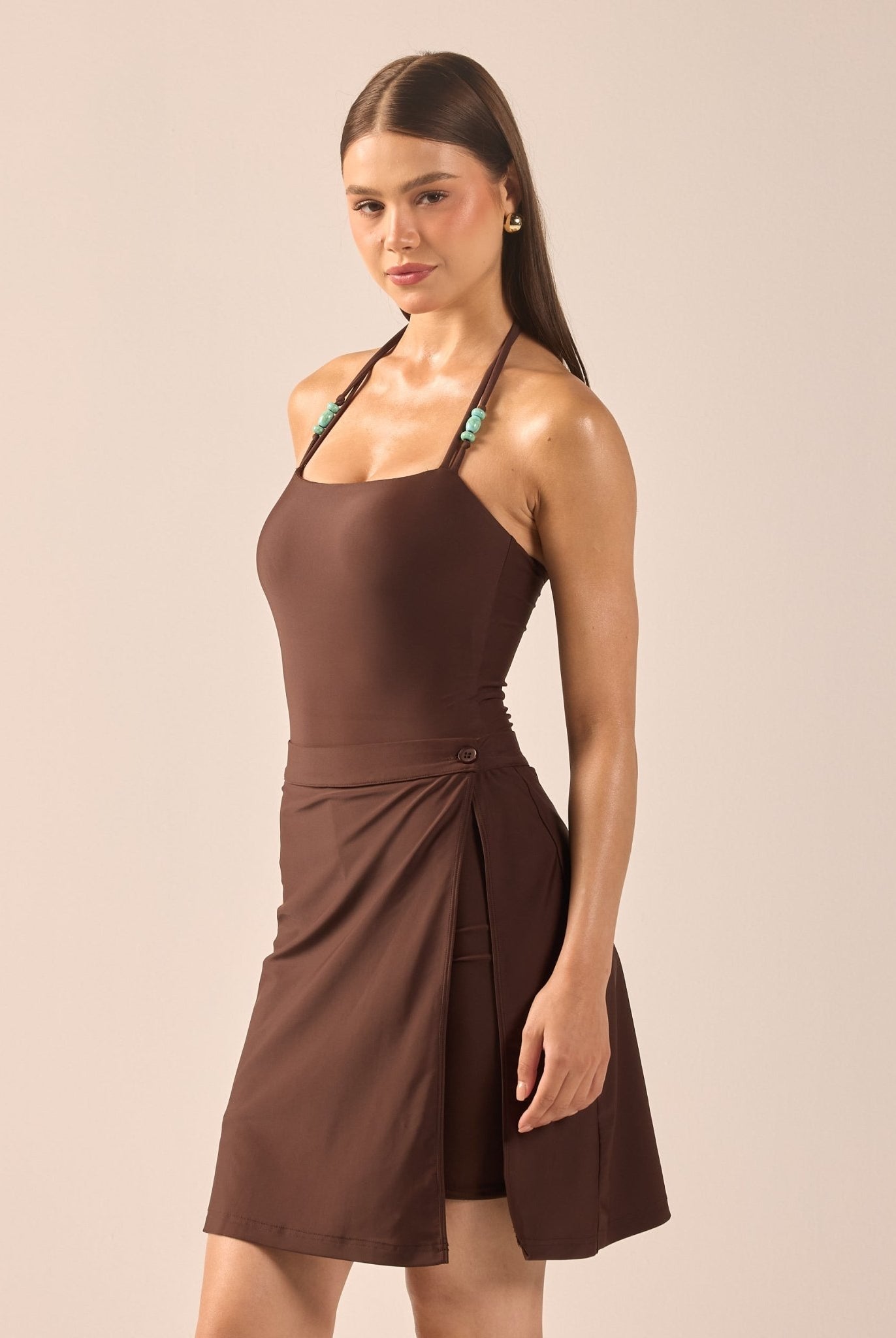 Brown Straight Swim Skirt - shopaleena