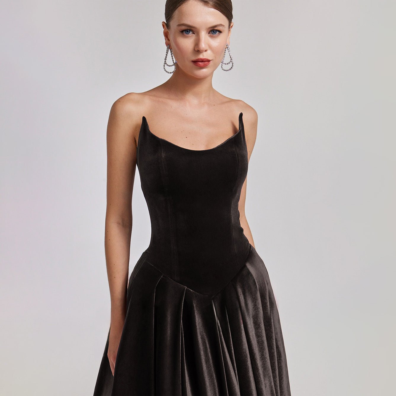 Brown Strapless Velvet Corset Gown - shopaleena
