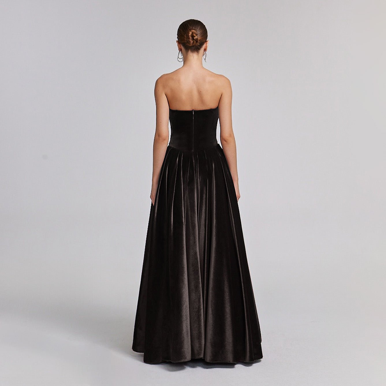 Brown Strapless Velvet Corset Gown - shopaleena