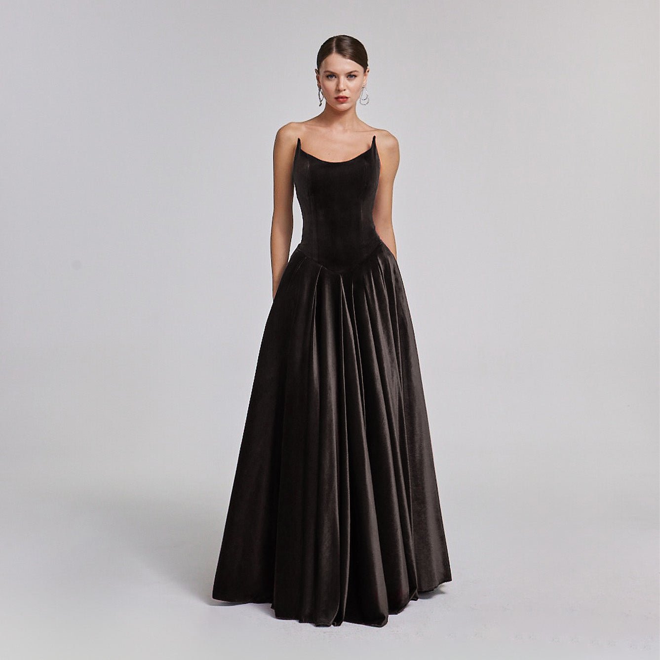 Brown Strapless Velvet Corset Gown - shopaleena