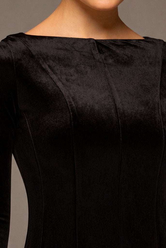 Brown Velvet Maxi Dress with Lace Godets - shopaleena