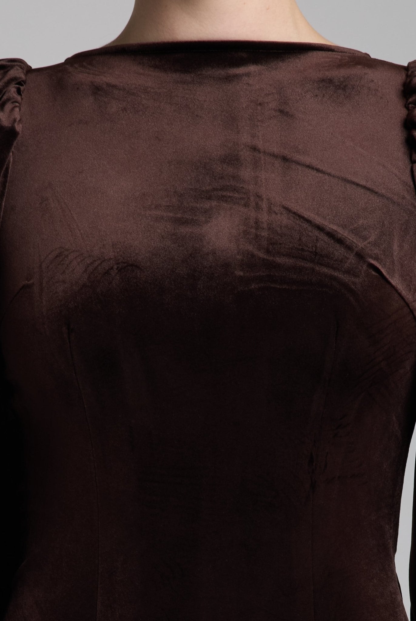 Brown Velvet - Satin Dropped - Waist Dress - shopaleena