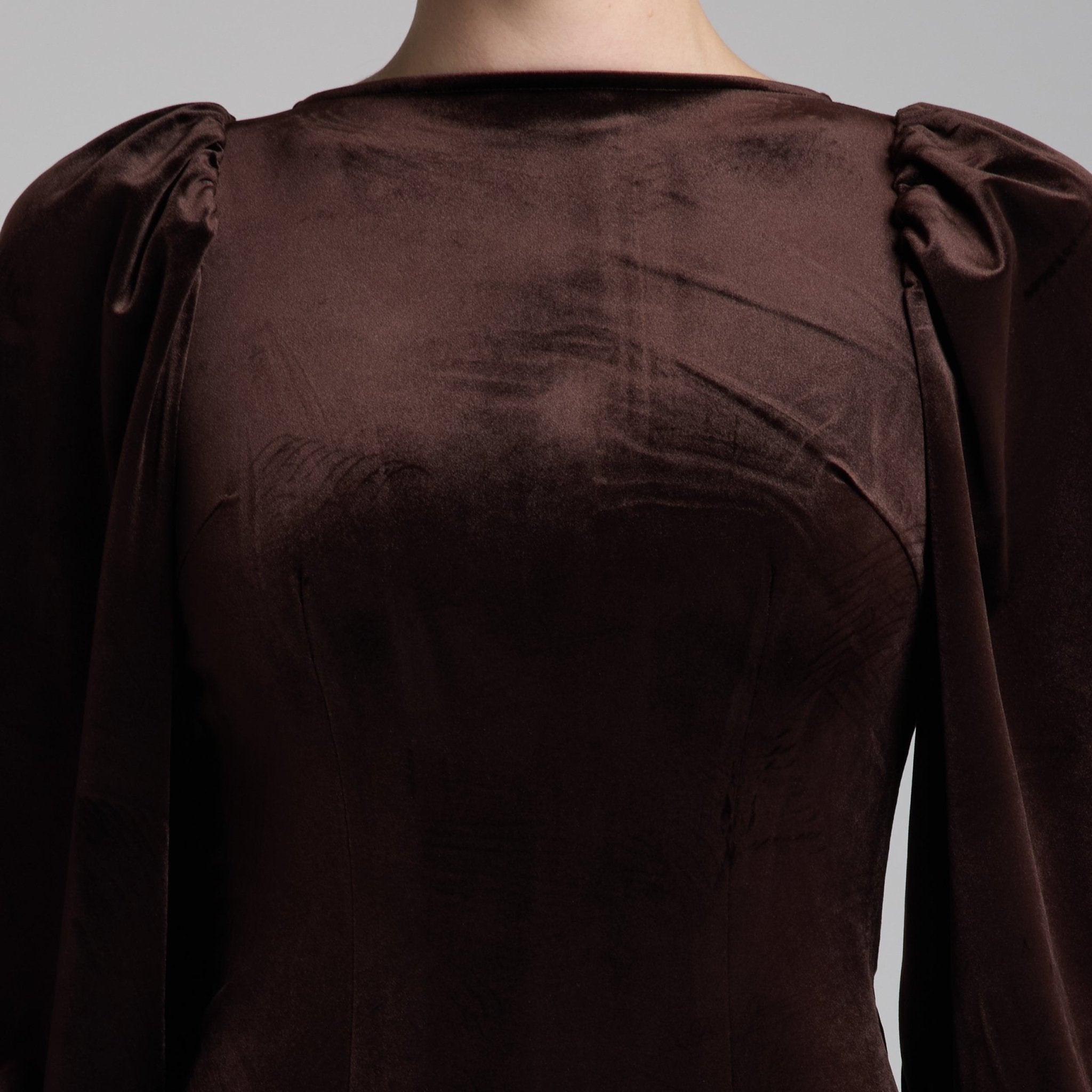 Brown Velvet - Satin Dropped - Waist Dress - shopaleena