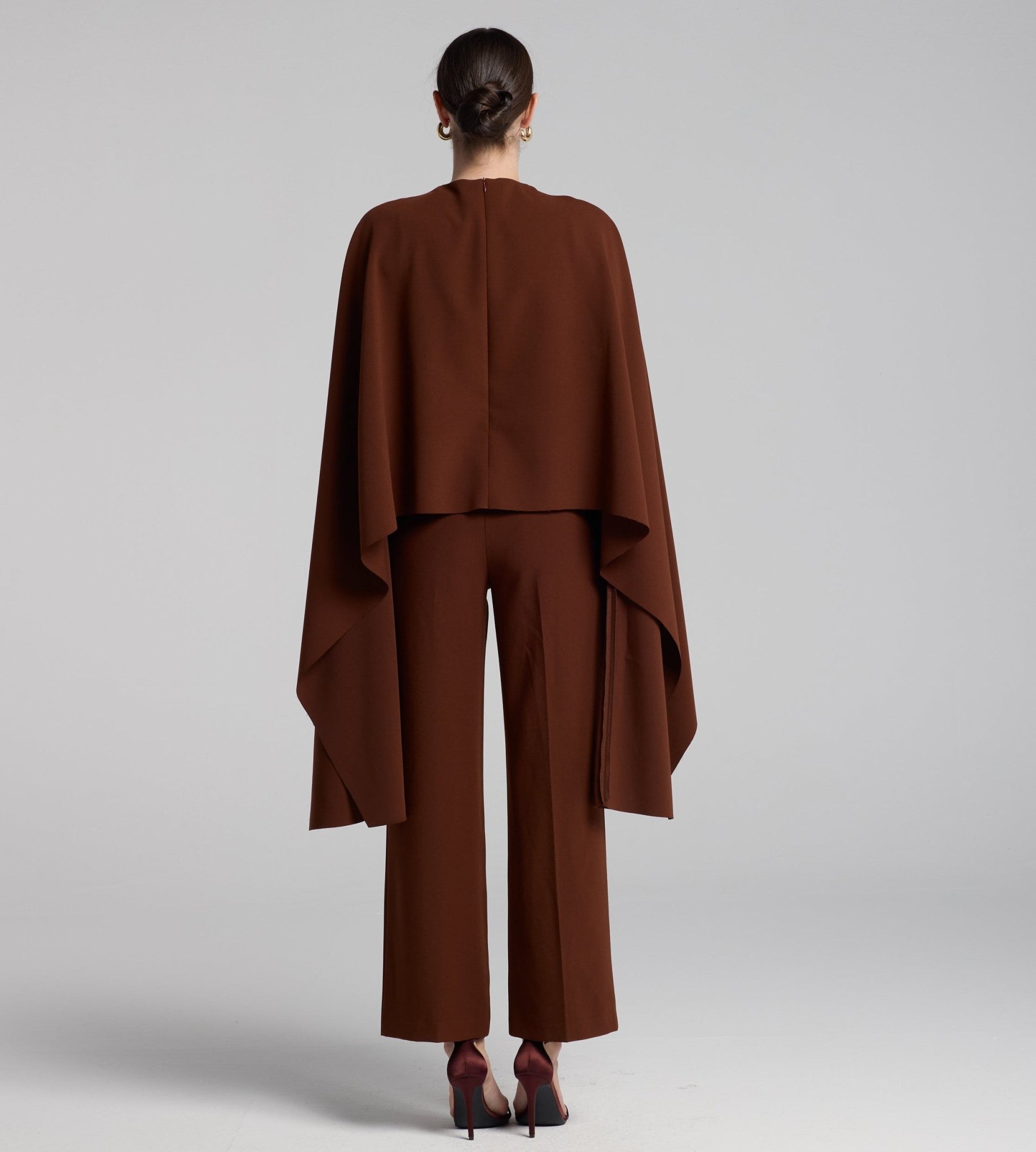 Brown Wide Leg Crepe Pants - shopaleena