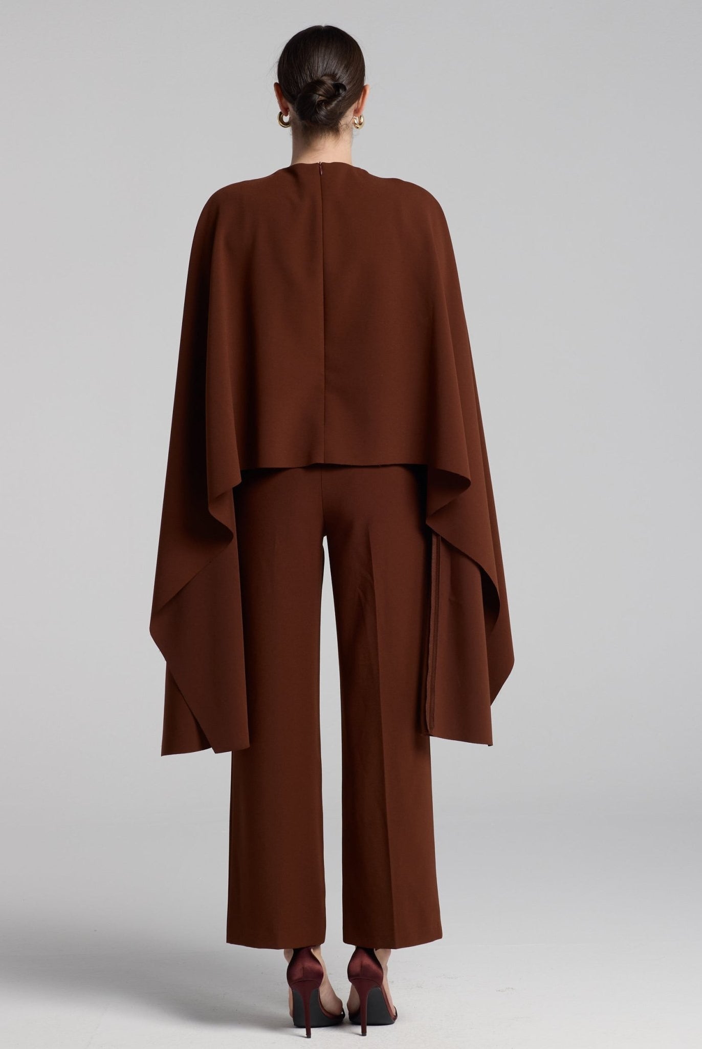 Brown Wide Leg Crepe Pants - shopaleena