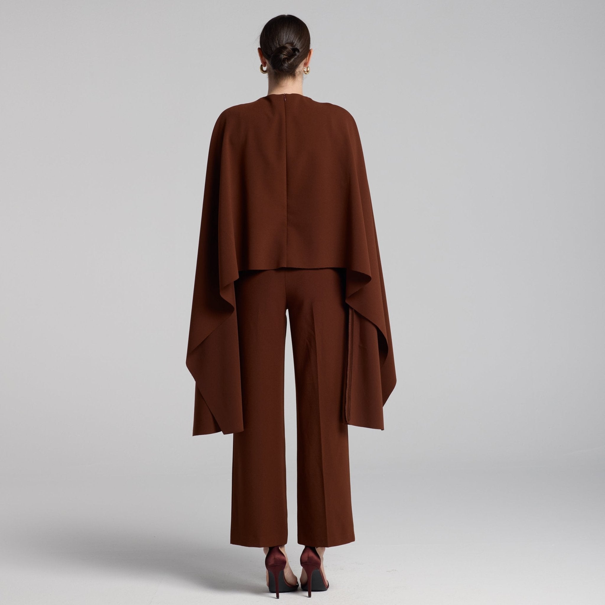 Brown Wide Leg Crepe Pants - shopaleena