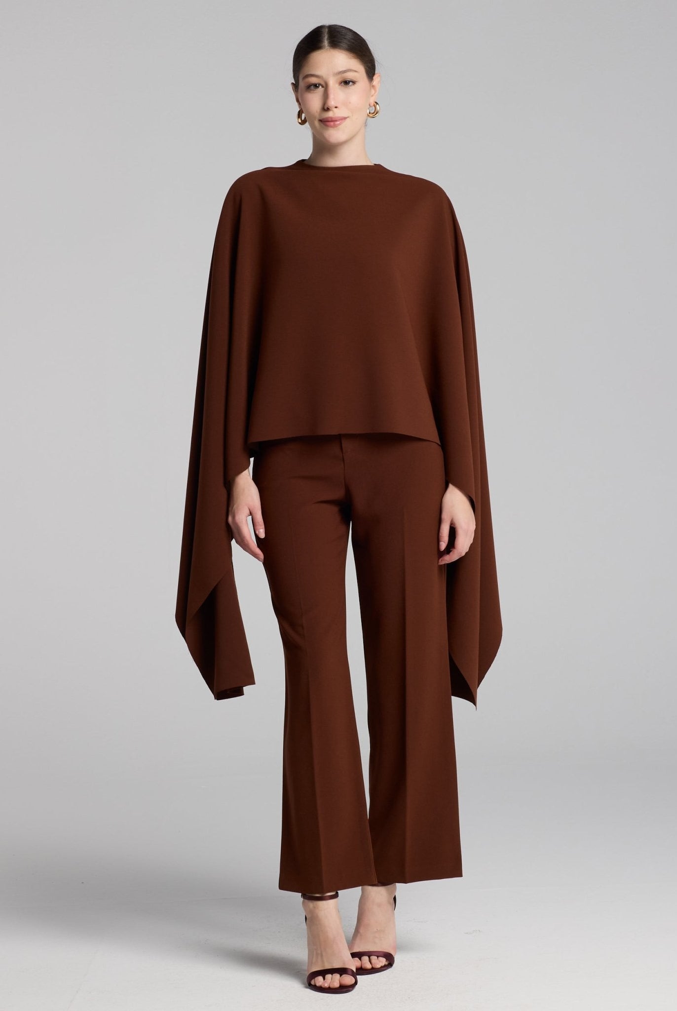 Brown Wide Leg Crepe Pants - shopaleena