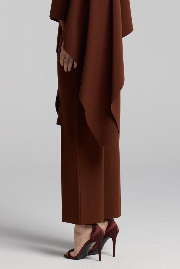 Brown Wide Leg Crepe Pants - shopaleena