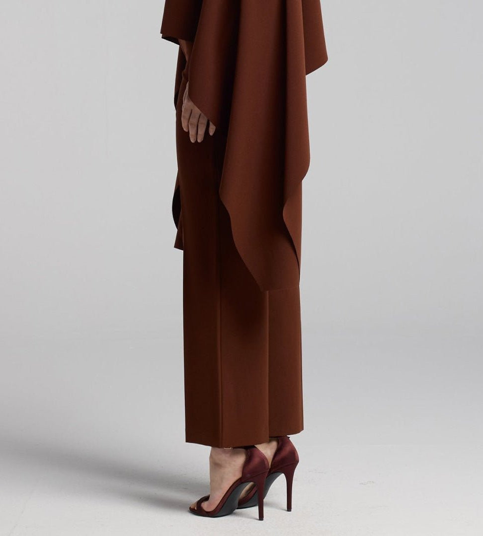 Brown Wide Leg Crepe Pants - shopaleena