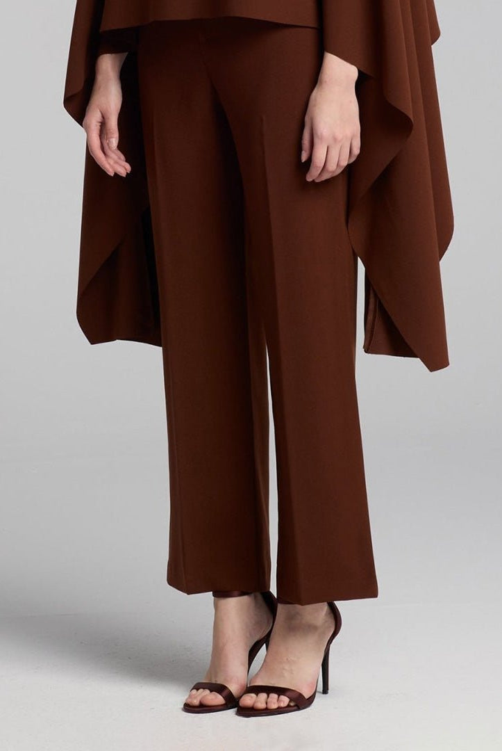 Brown Wide Leg Crepe Pants - shopaleena