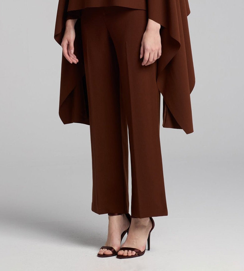 Brown Wide Leg Crepe Pants - shopaleena