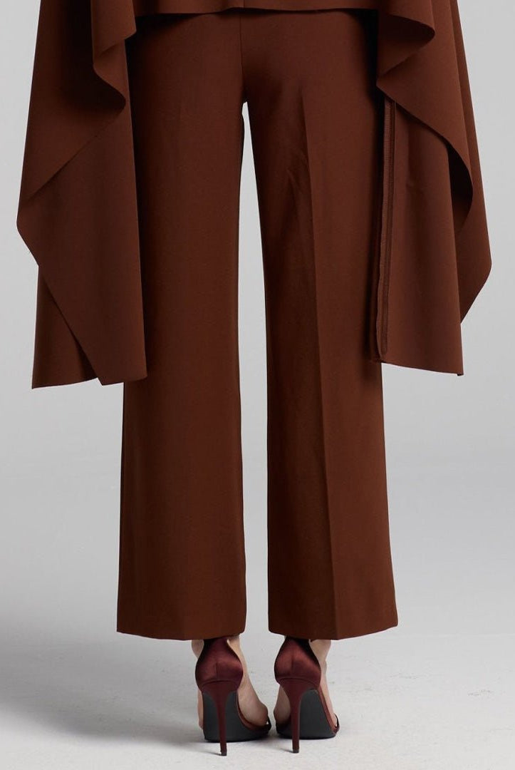 Brown Wide Leg Crepe Pants - shopaleena